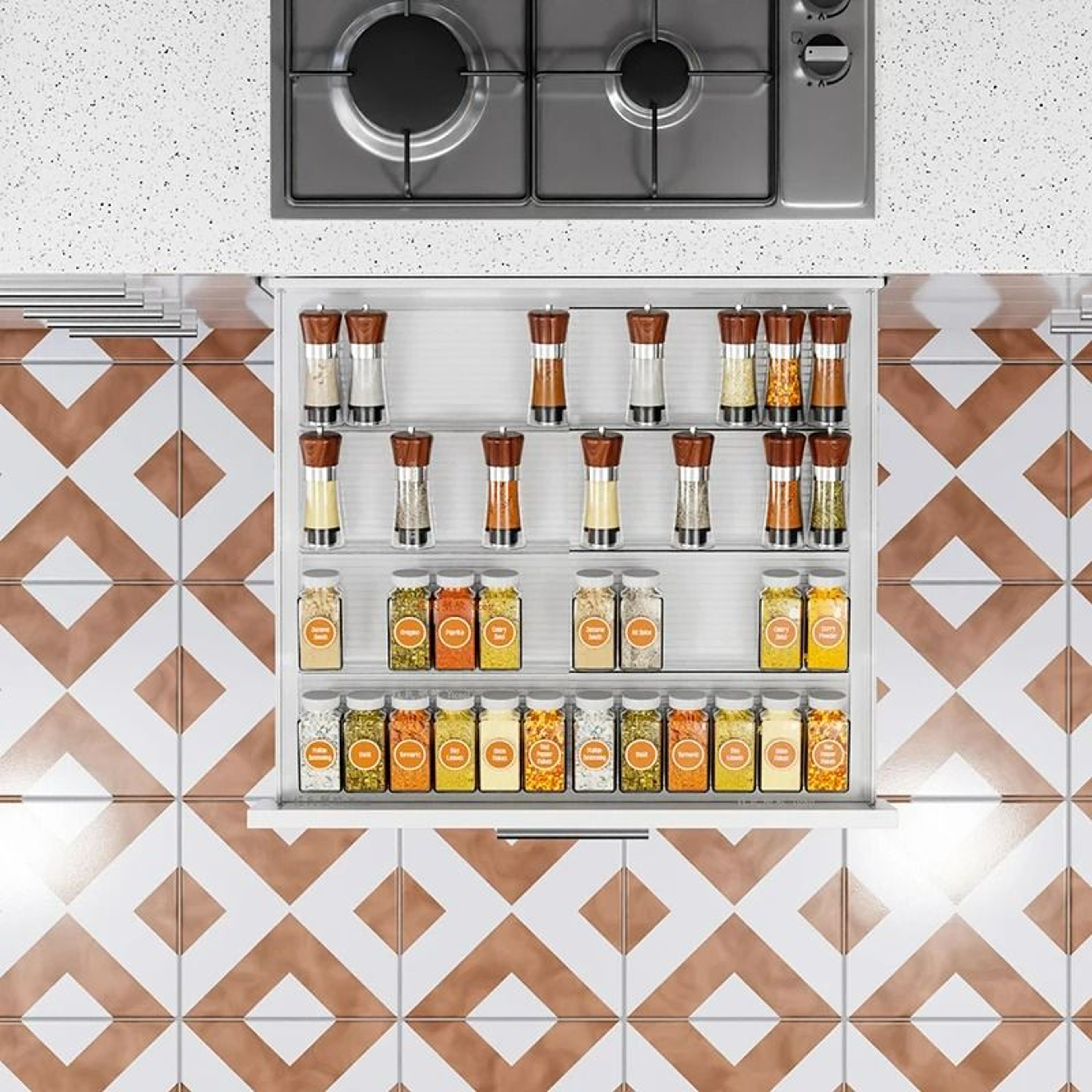 Adjustable Stepped Kitchen Drawer Spice Rack And Seasoning Bottle Organizer 3