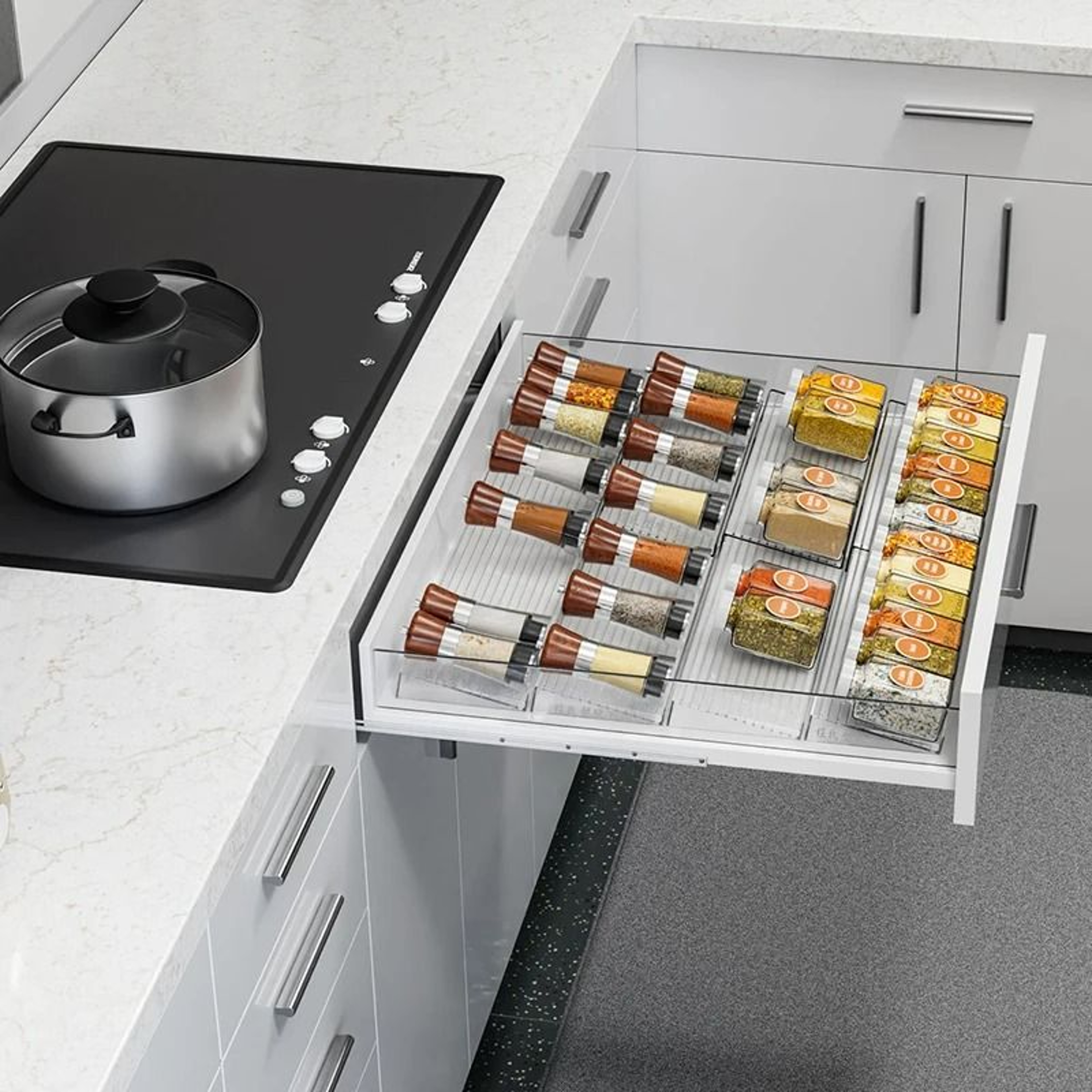 Adjustable Stepped Kitchen Drawer Spice Rack And Seasoning Bottle Organizer 4