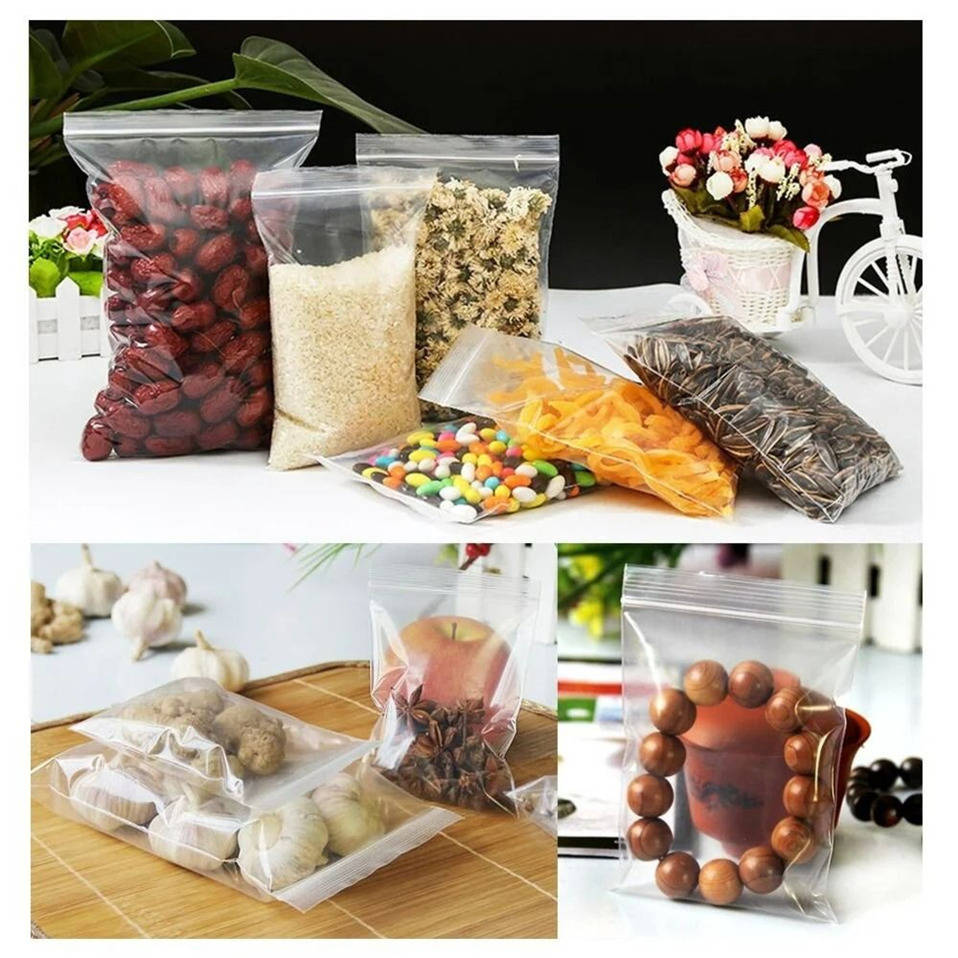 100Piece Bulk Clear Reclosable Mini Zip Lock Poly Bags Set 6