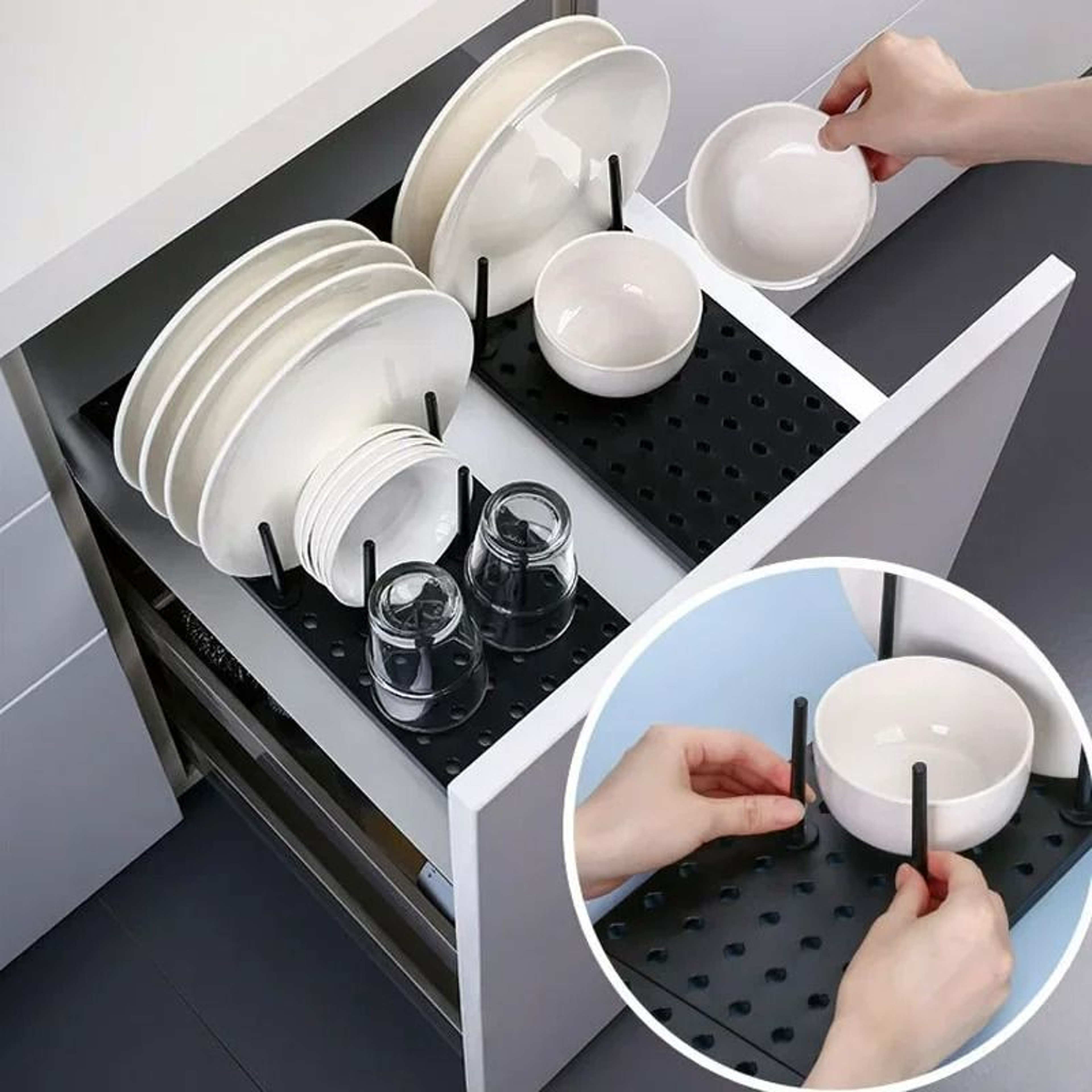 Telescopic Dish  Plate Drying Rack Organizer With Adjustable Pegs 2