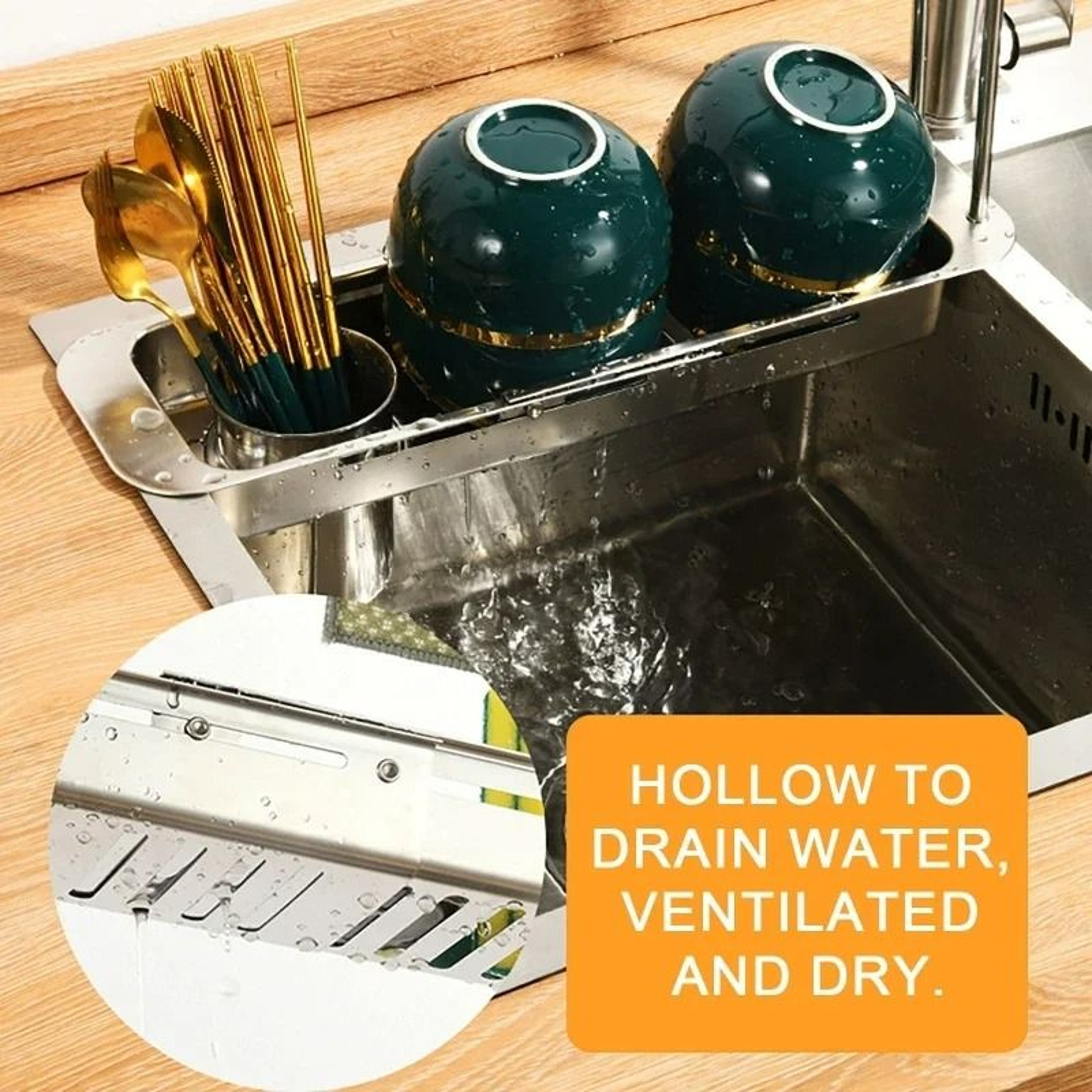 Kitchen Telescopic Storage Rack  Adjustable Sink Organizer 5