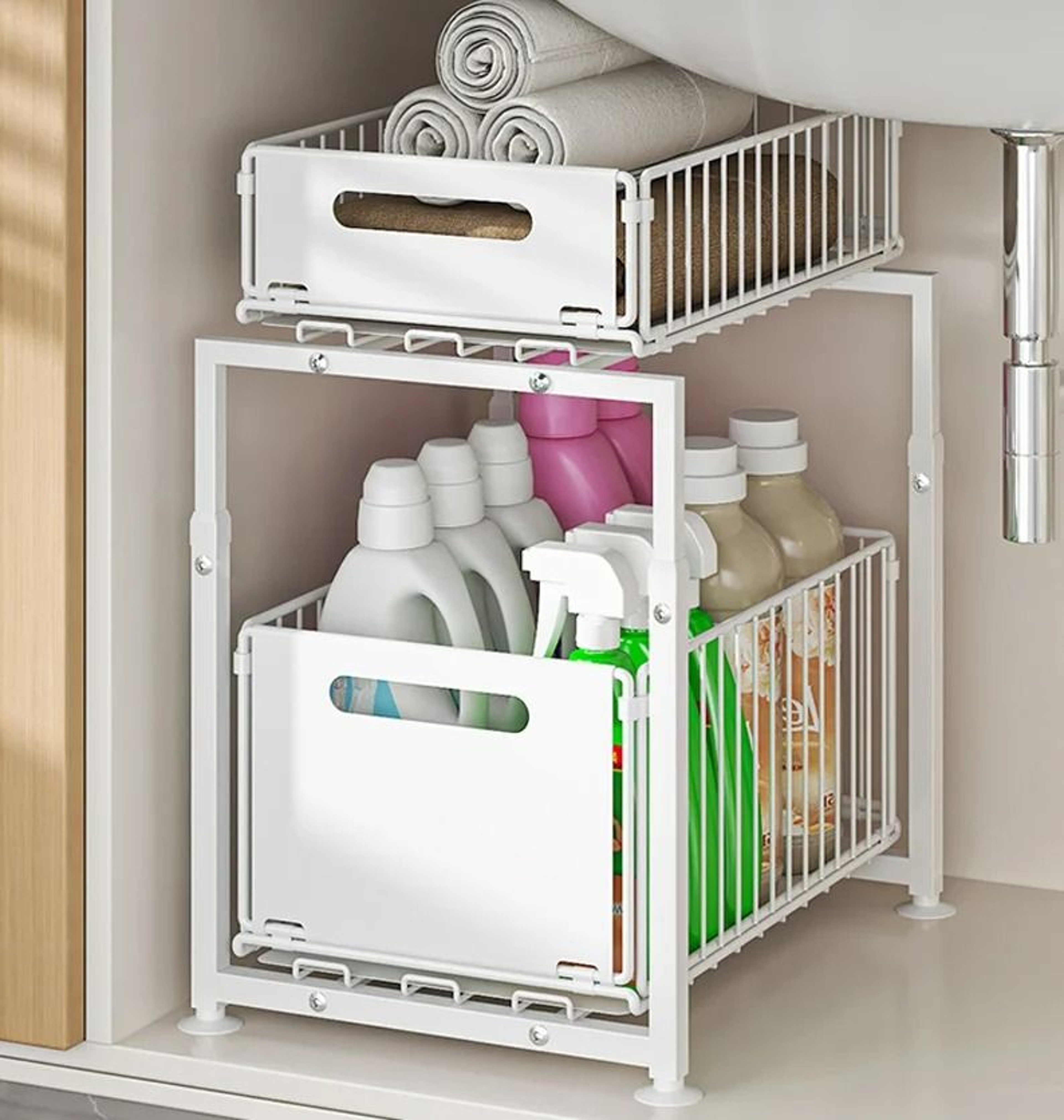 Kitchen Sink PullOut Storage Rack  DoubleLayer Organizer 7