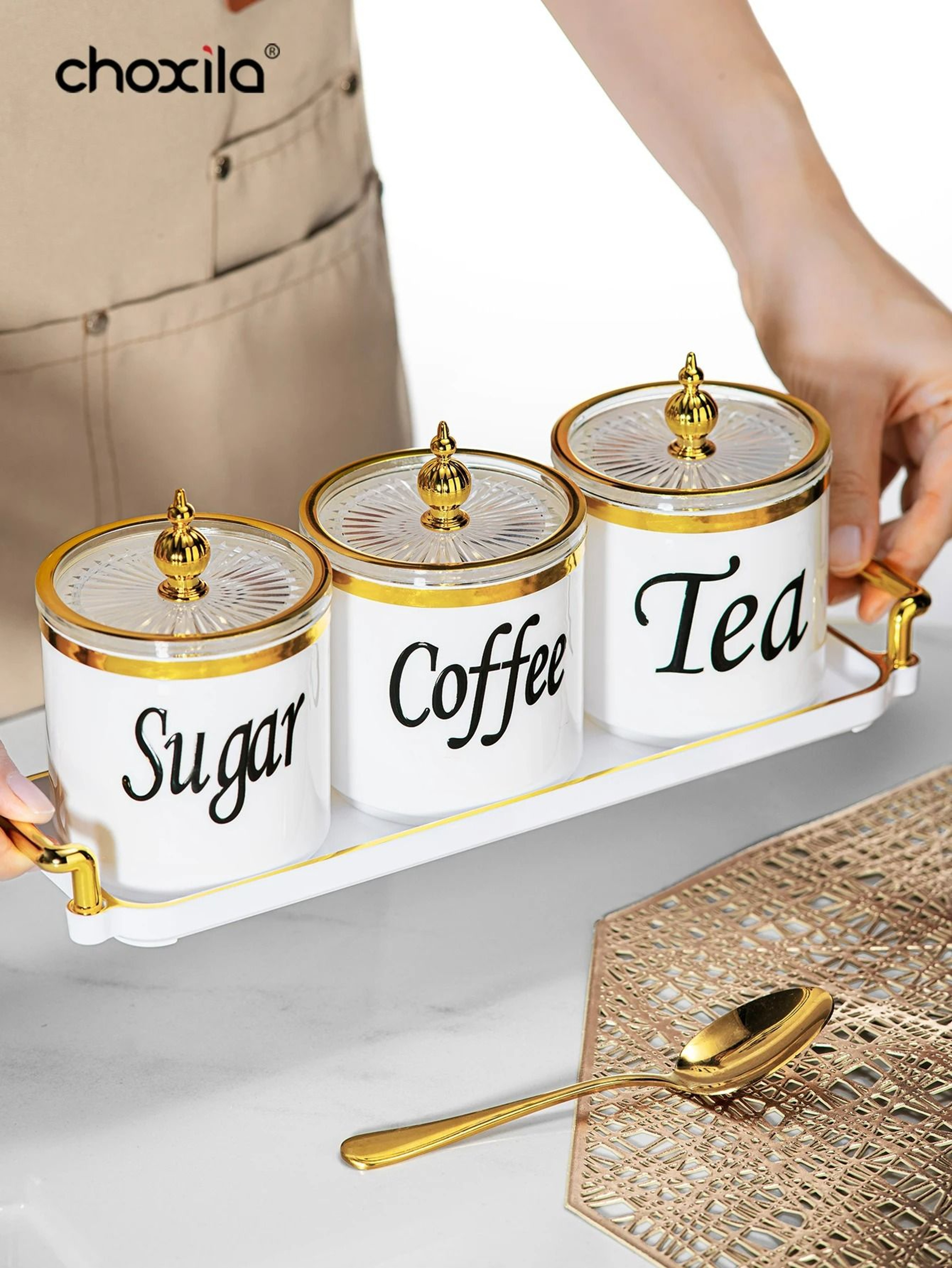 4Piece Premium Coffee Canister Set With Matching Serving Tray 3