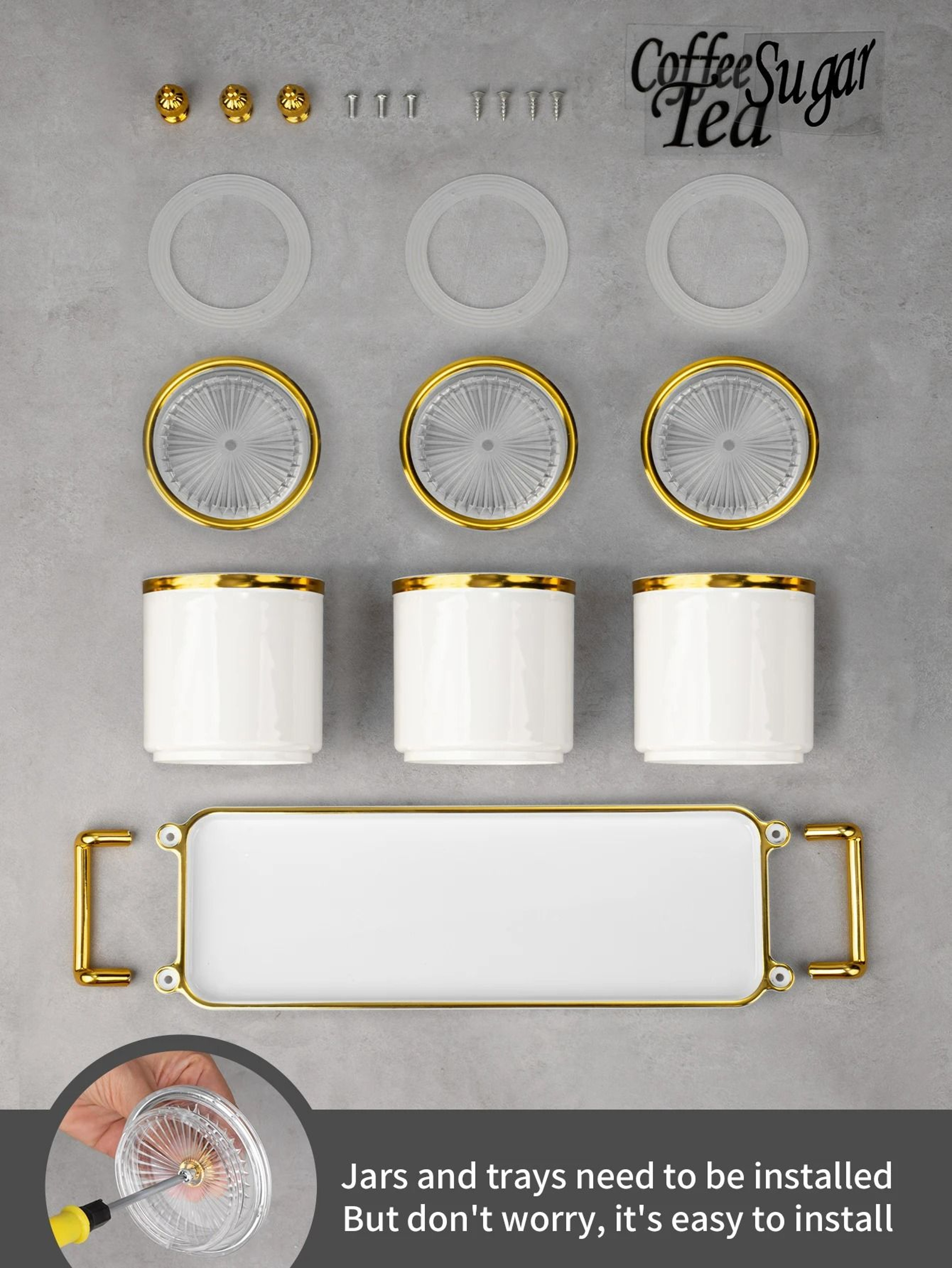 4Piece Premium Coffee Canister Set With Matching Serving Tray 5