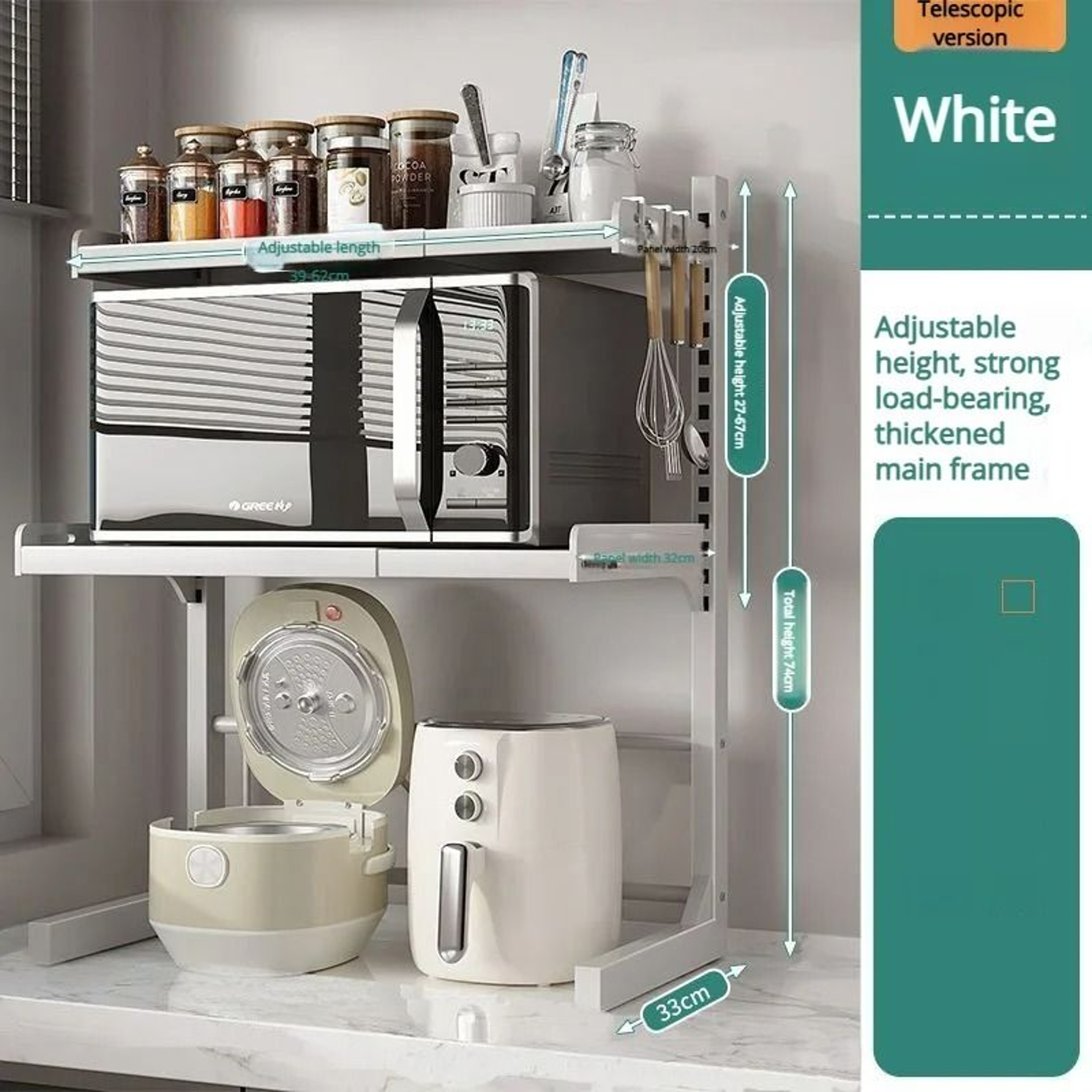 Tabletop MultiLayer Retractable Microwave Oven Rack  Thickened Storage Shelf 9