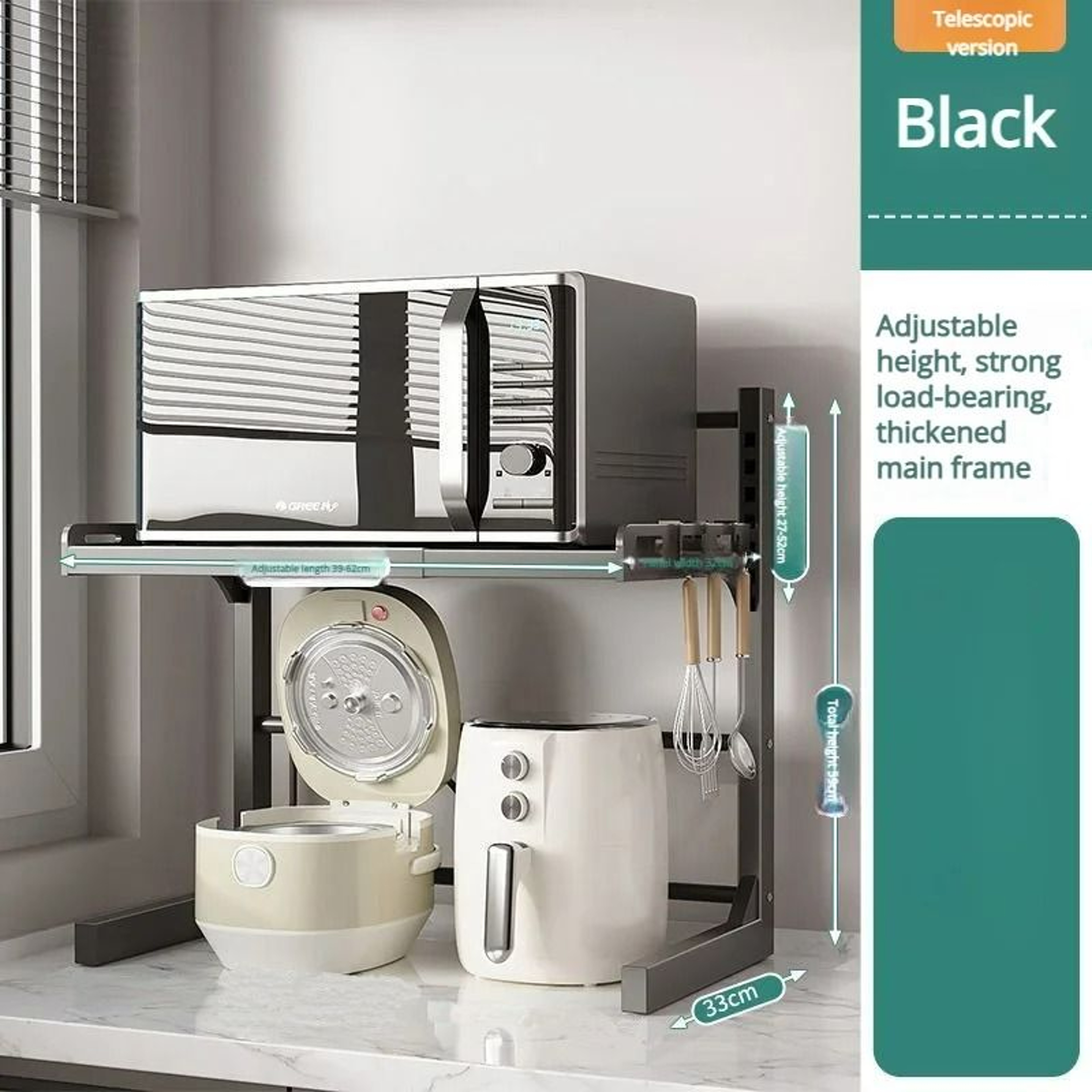 Tabletop MultiLayer Retractable Microwave Oven Rack  Thickened Storage Shelf 6