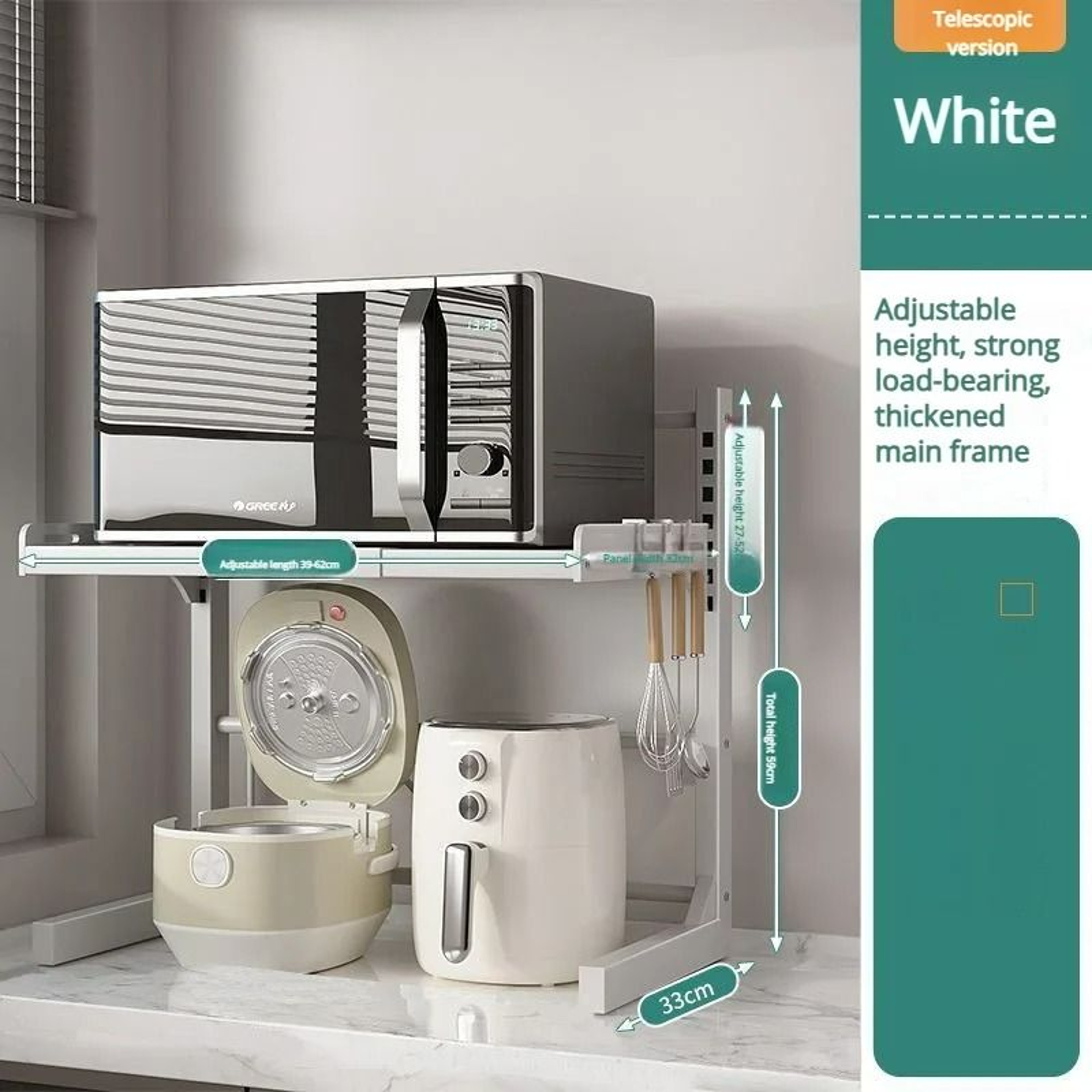 Tabletop MultiLayer Retractable Microwave Oven Rack  Thickened Storage Shelf 8