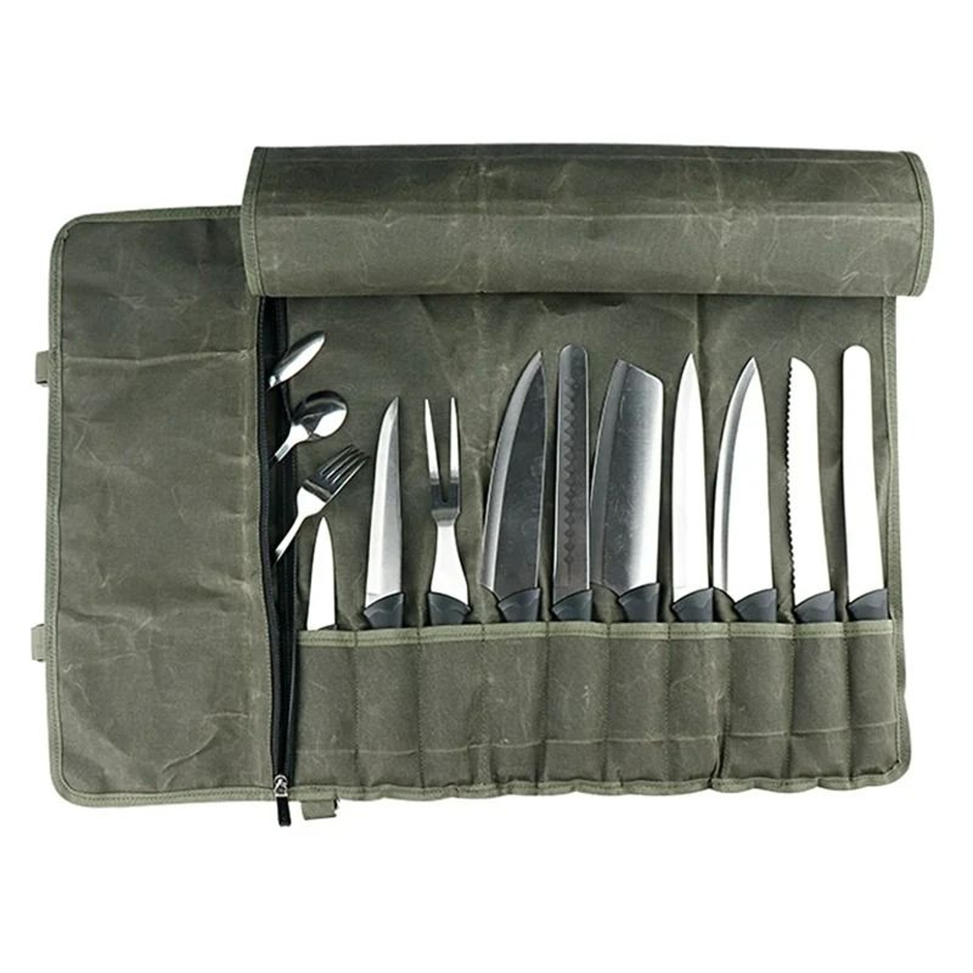 Portable Canvas Chef Knife Roll Bag  Professional Kitchen Cleaver Carrying Case 2
