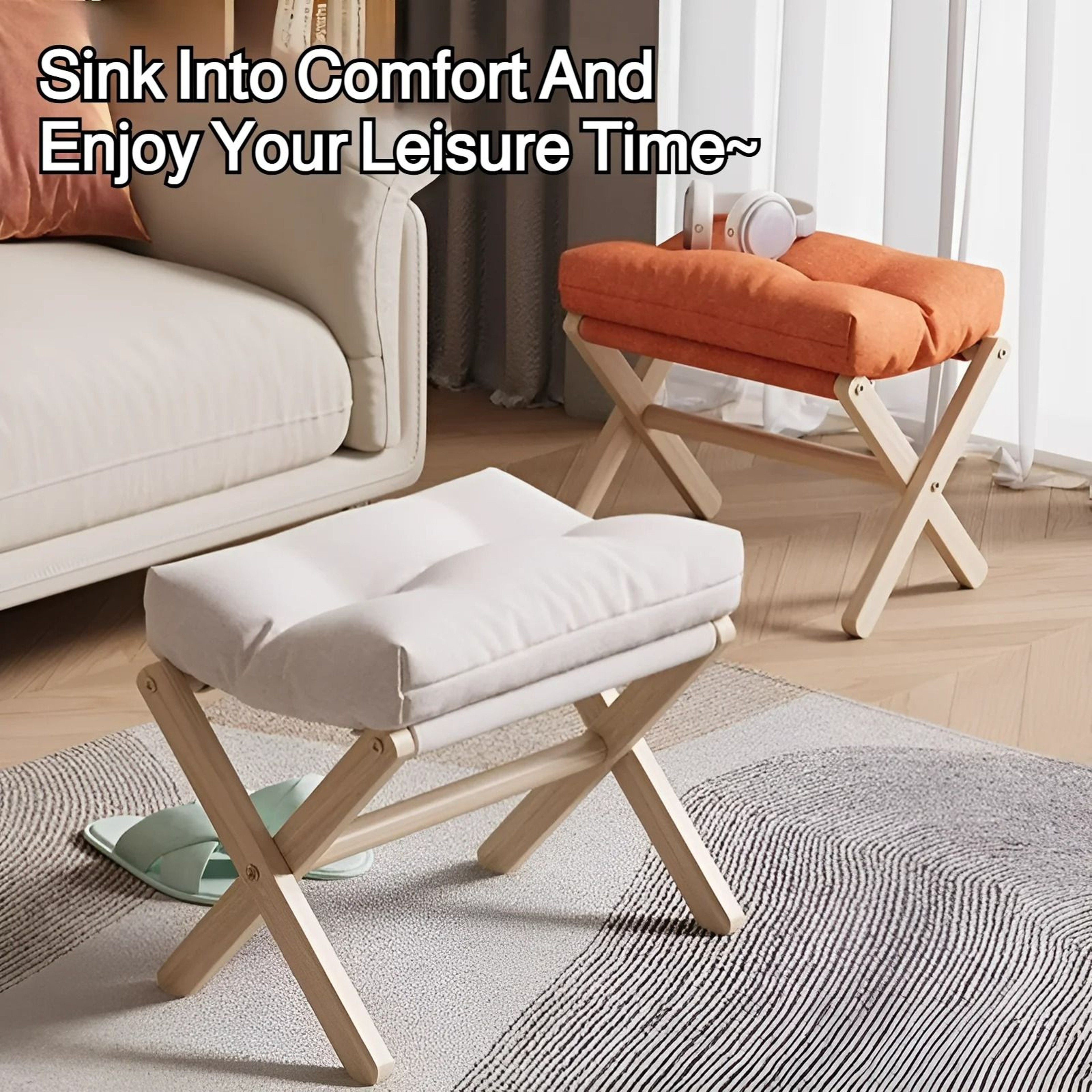 Solid Wood Shoe Changing Stool  Folding Low Footstool 3