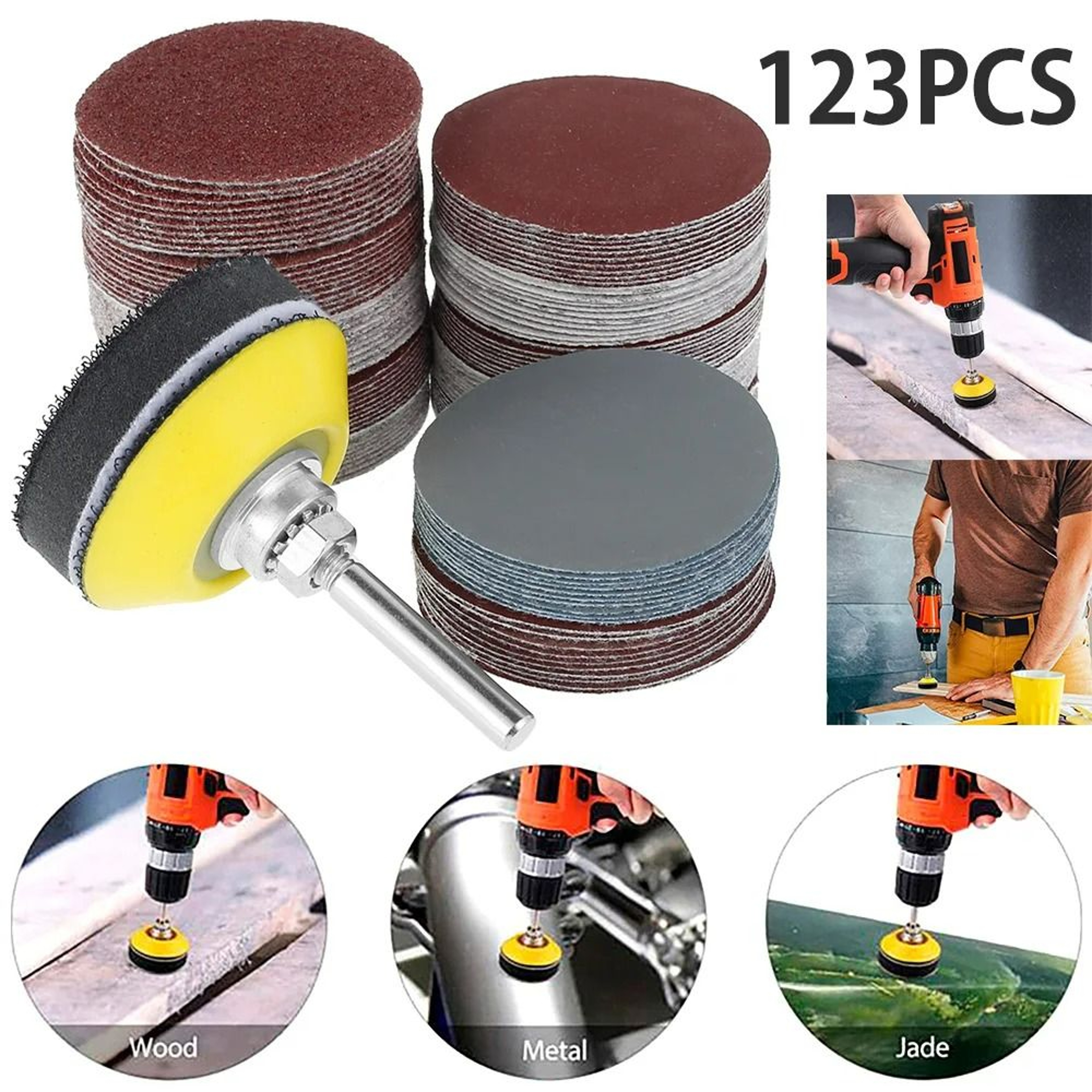 120Piece MultiGrit Sanding Disc Set  2Inch Rotary Tool Adapter Kit 1