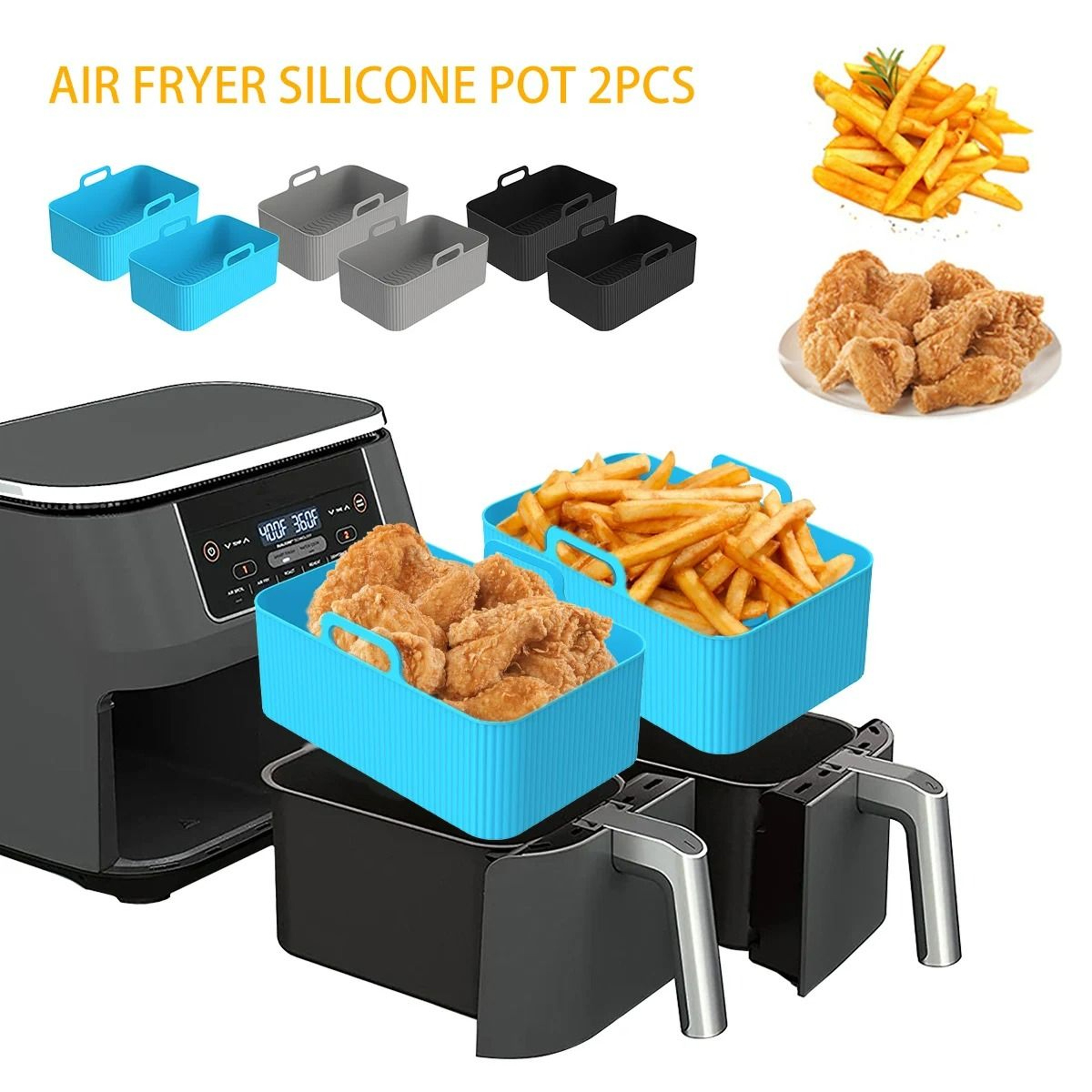 2Piece Rectangular Air Fryer Silicone Pots  HeatResistant NonStick Baking Liners 1