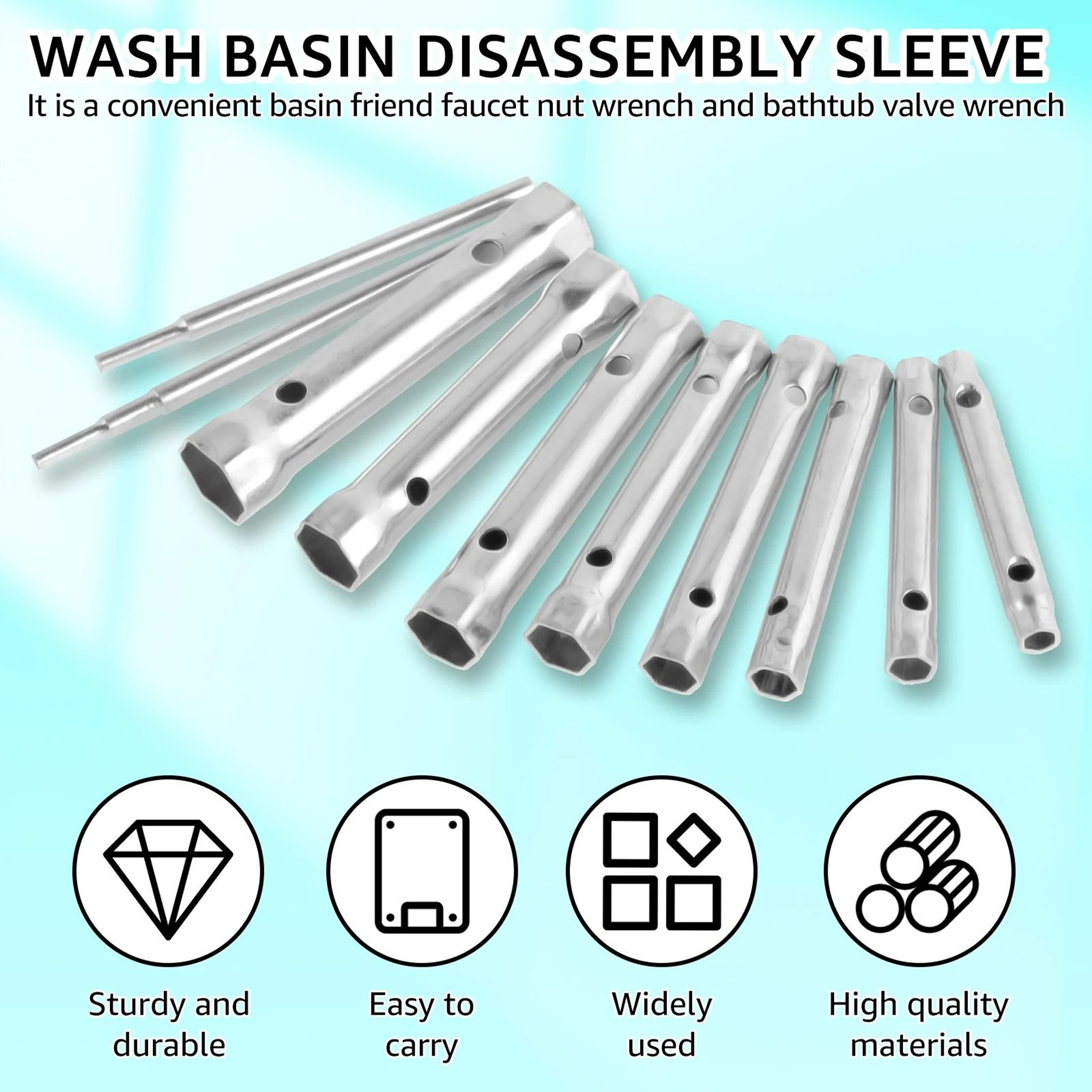 10Piece HeavyDuty Carbon Steel Shower Valve Socket Wrench Set  DoubleEnded Tubular Plumbing Spanner 4