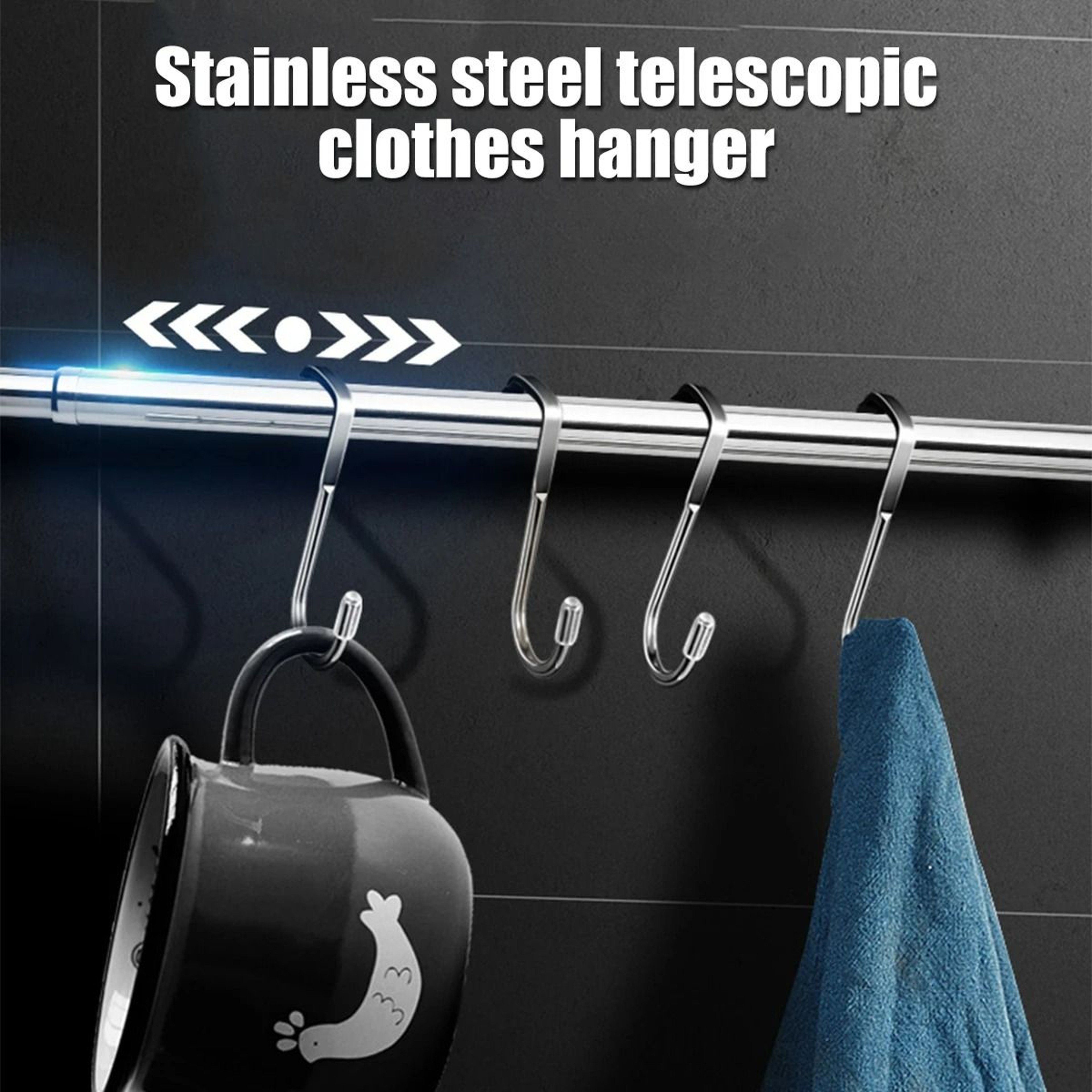 Extendable Stainless Steel Closet Wardrobe Rail  Adjustable Clothing Rod With Mounting End Sockets 2