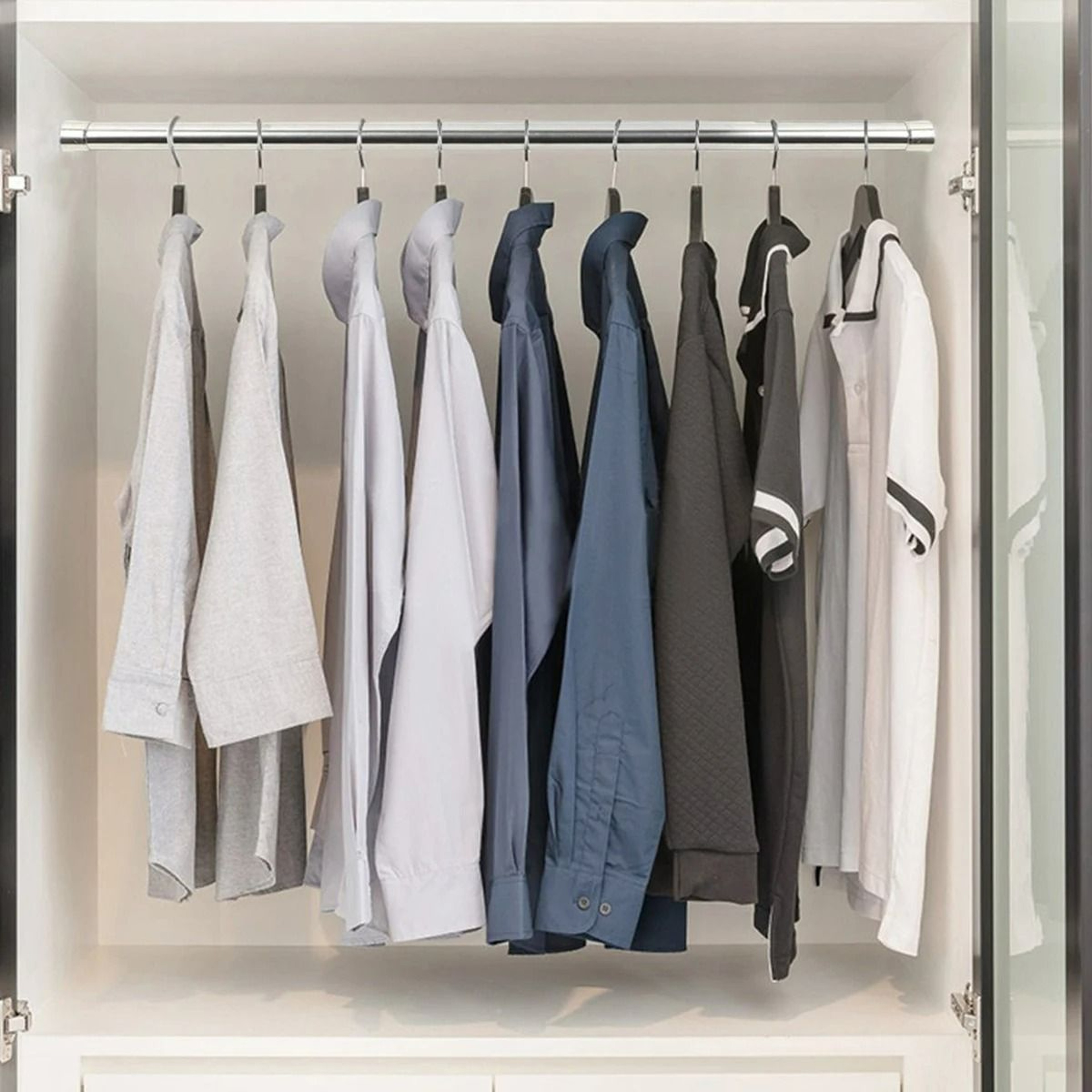 Extendable Stainless Steel Closet Wardrobe Rail  Adjustable Clothing Rod With Mounting End Sockets 3