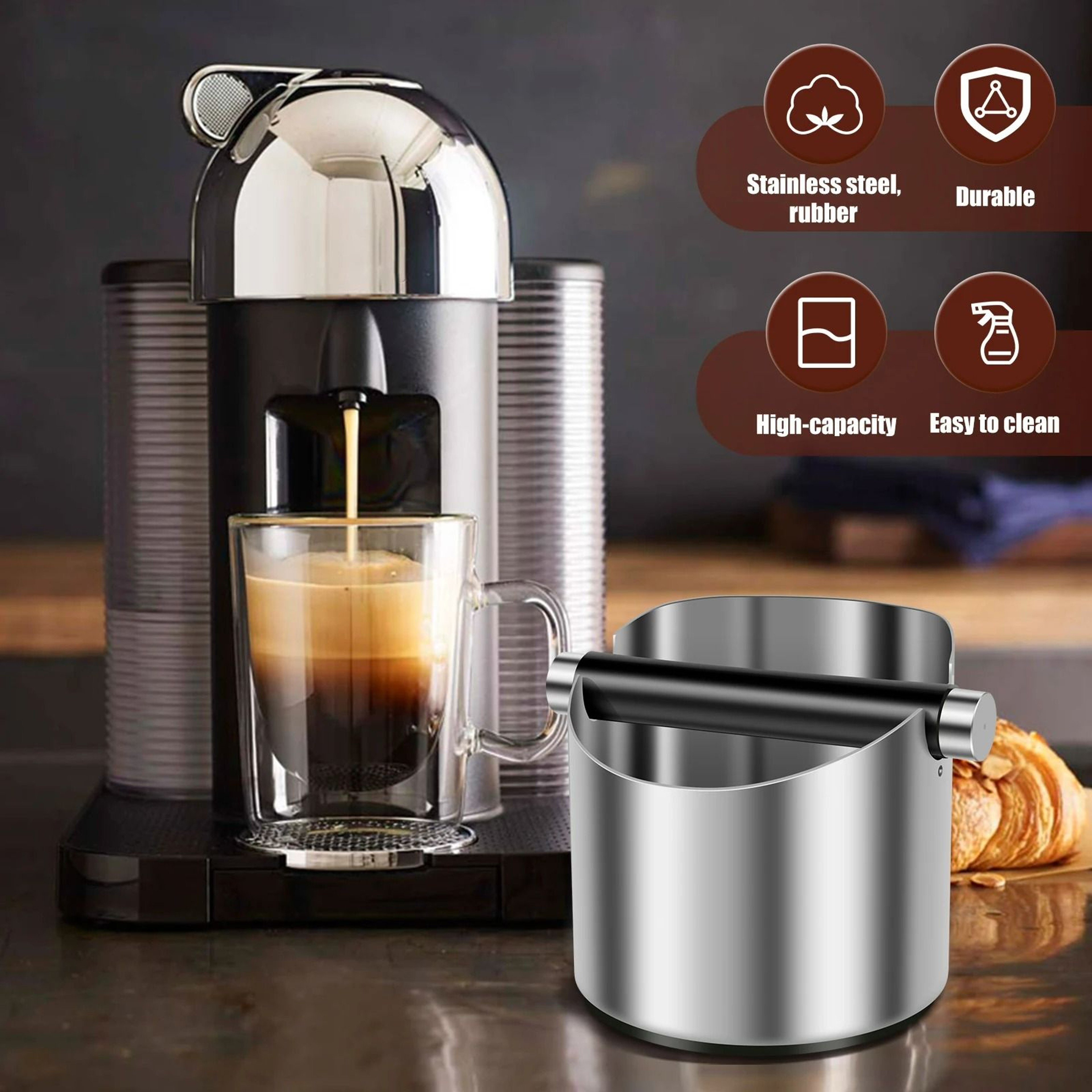 Stainless Steel Espresso Knock Box With NonSlip Base 2
