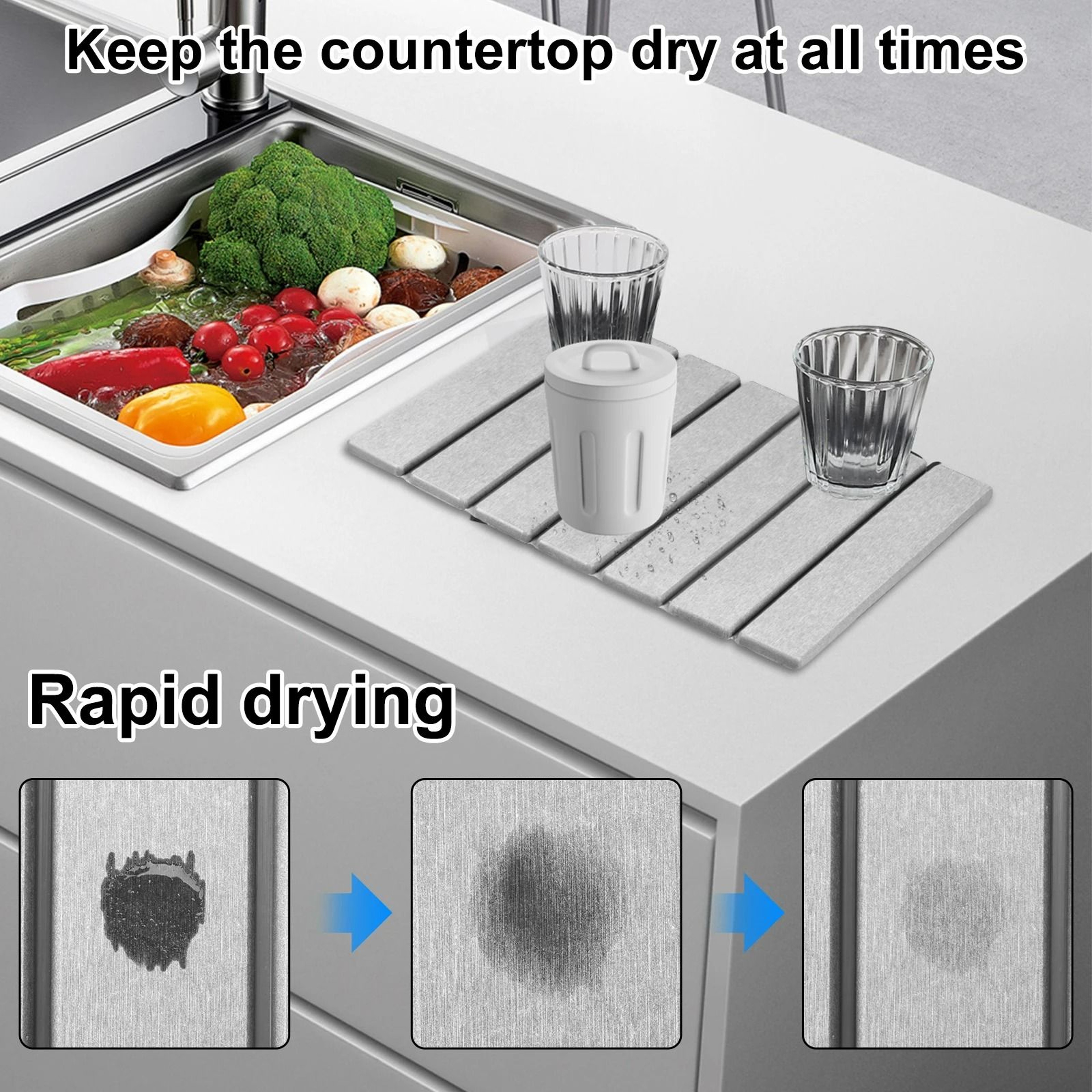 Foldable Stone Dish Drying Mat  FastDrying Kitchen Drainer Pad 4