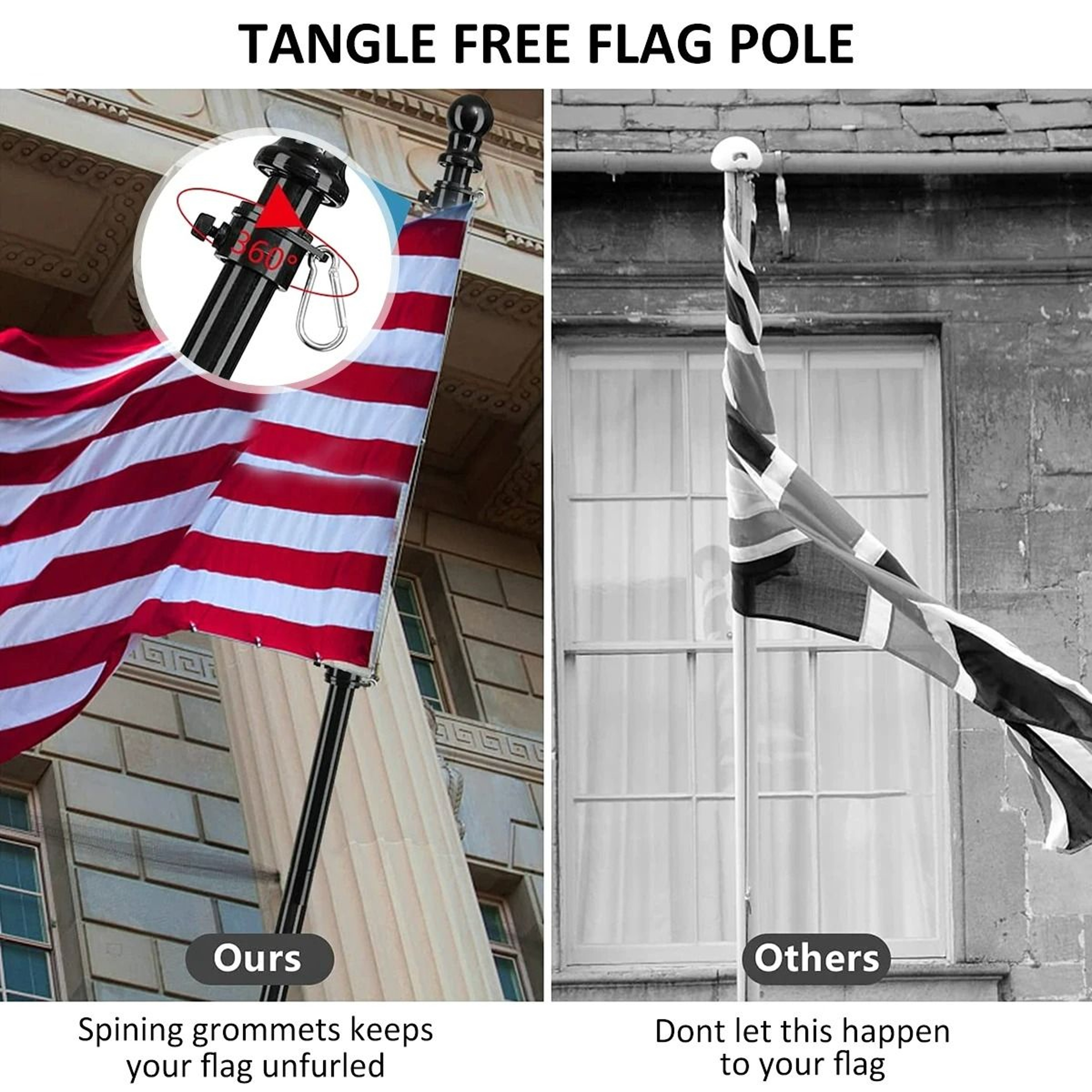 Telescopic Stainless Steel Flag Pole  TangleFree 360Degree Rotating Guide Banner System 3