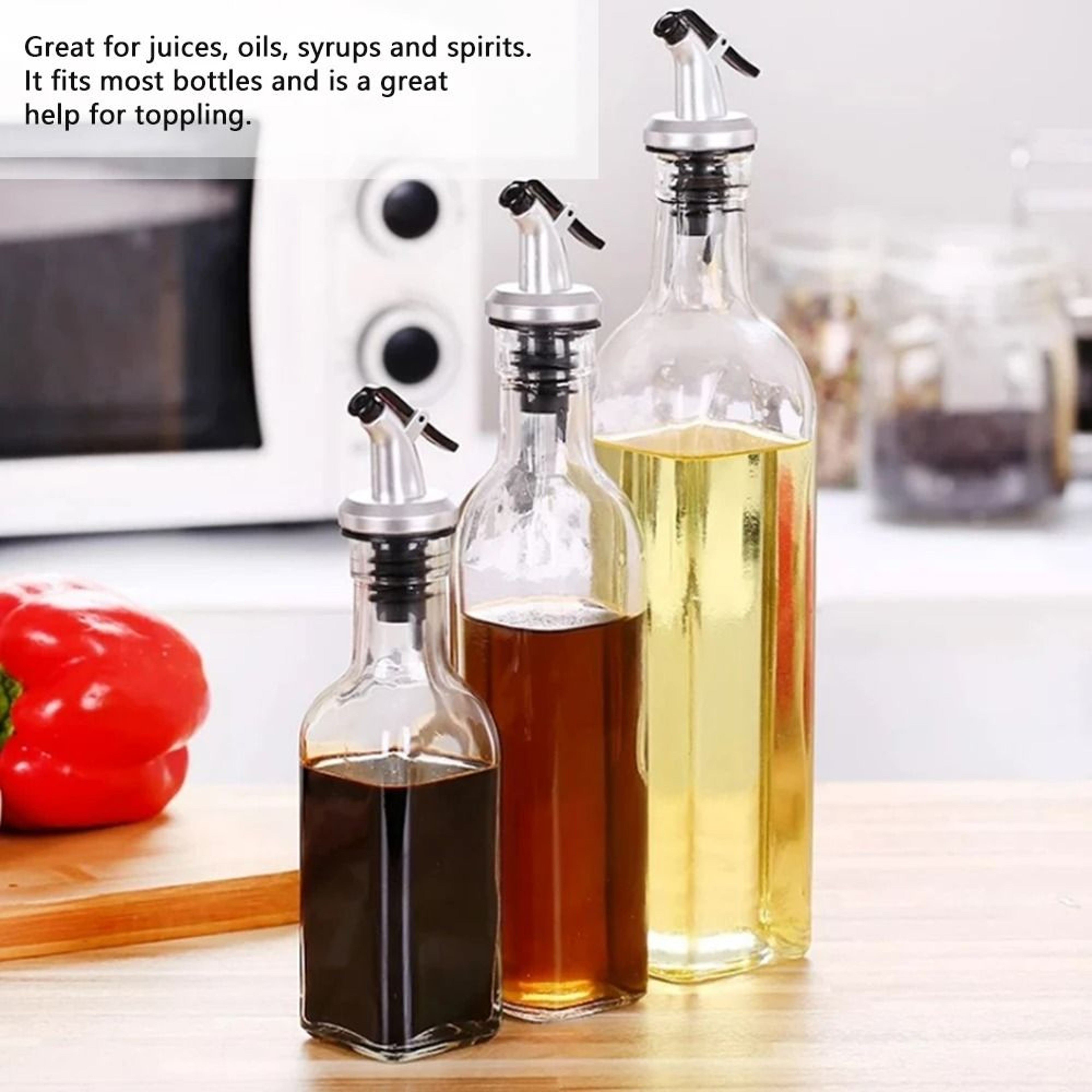 Stainless Steel Oil Spout Set  LeakProof Olive Oil Dispenser Stopper With Dust Covers 4