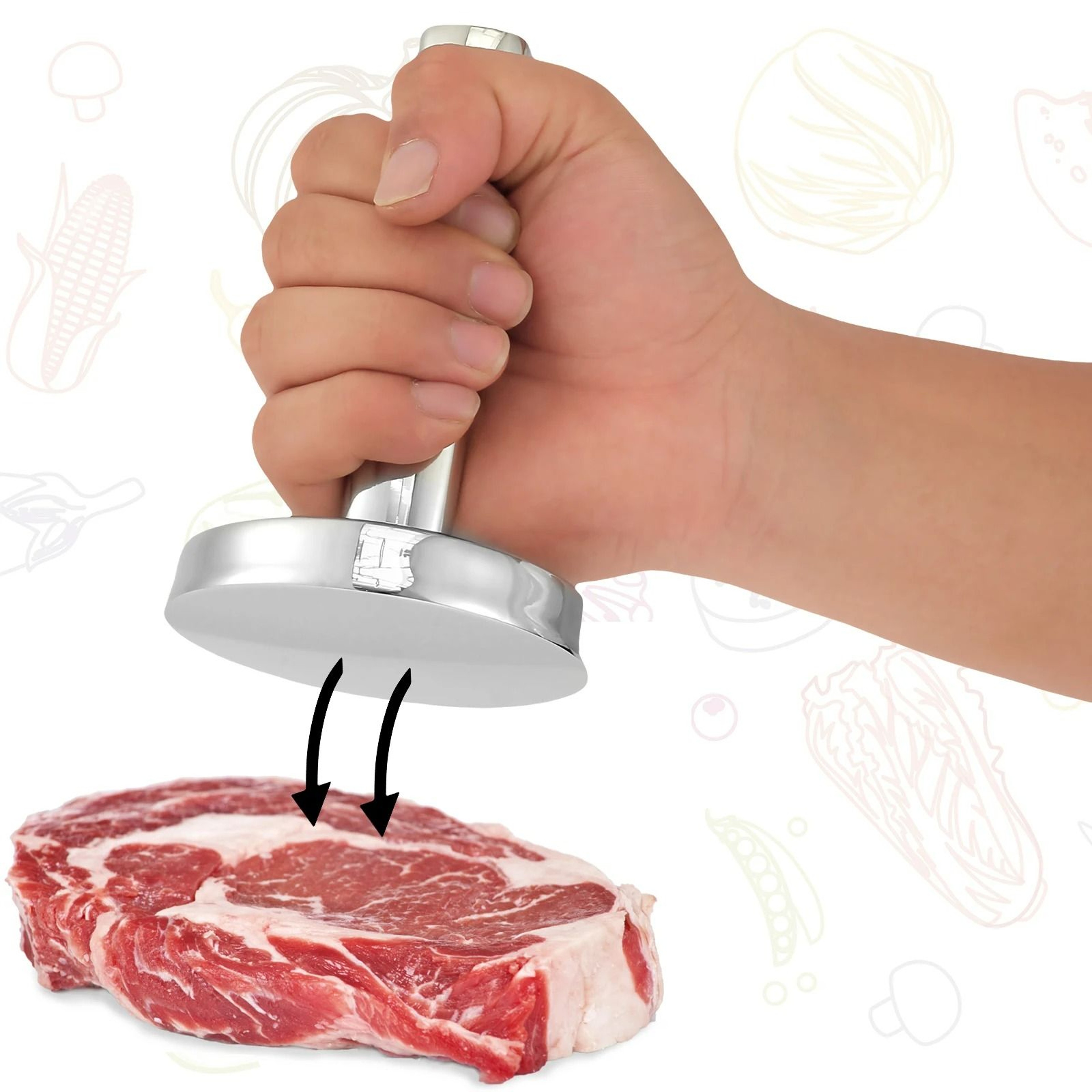 Stainless Steel Meat Pounder  Flattener  Large Round HeavyDuty Tenderizer Tool 4