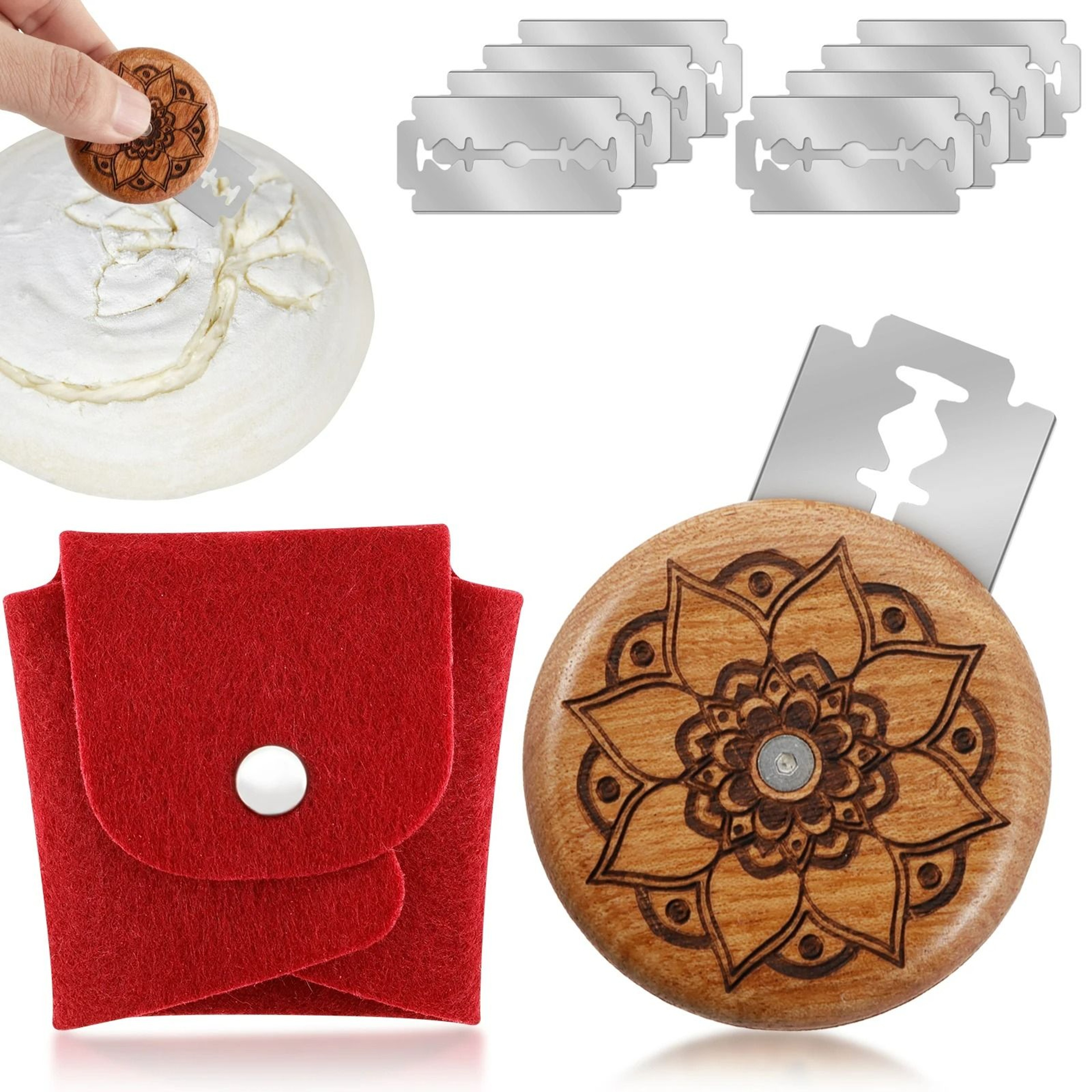 Round Wooden Bread Lame Set  Professional Dough Scoring  Slashing Tool 0