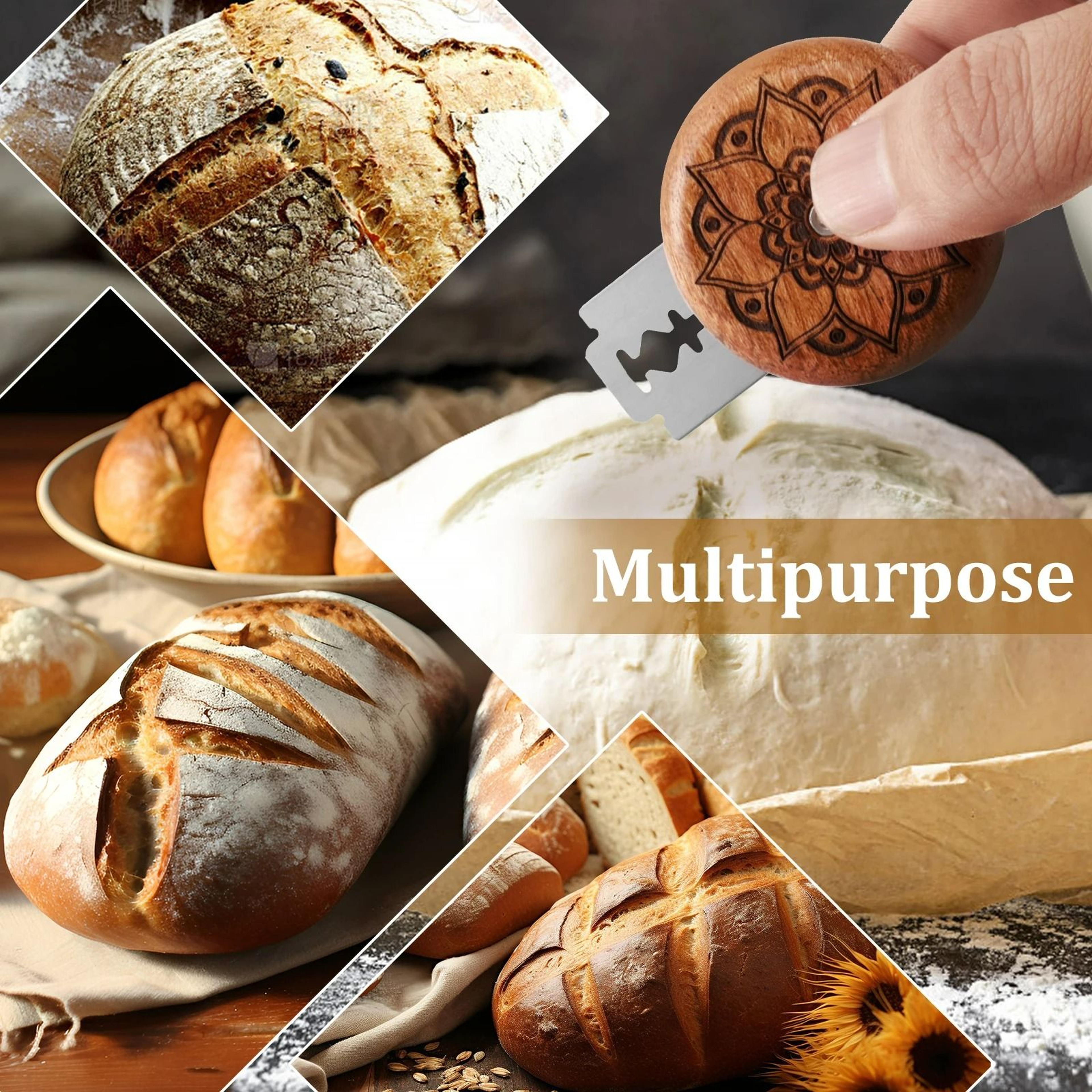 Round Wooden Bread Lame Set  Professional Dough Scoring  Slashing Tool 5