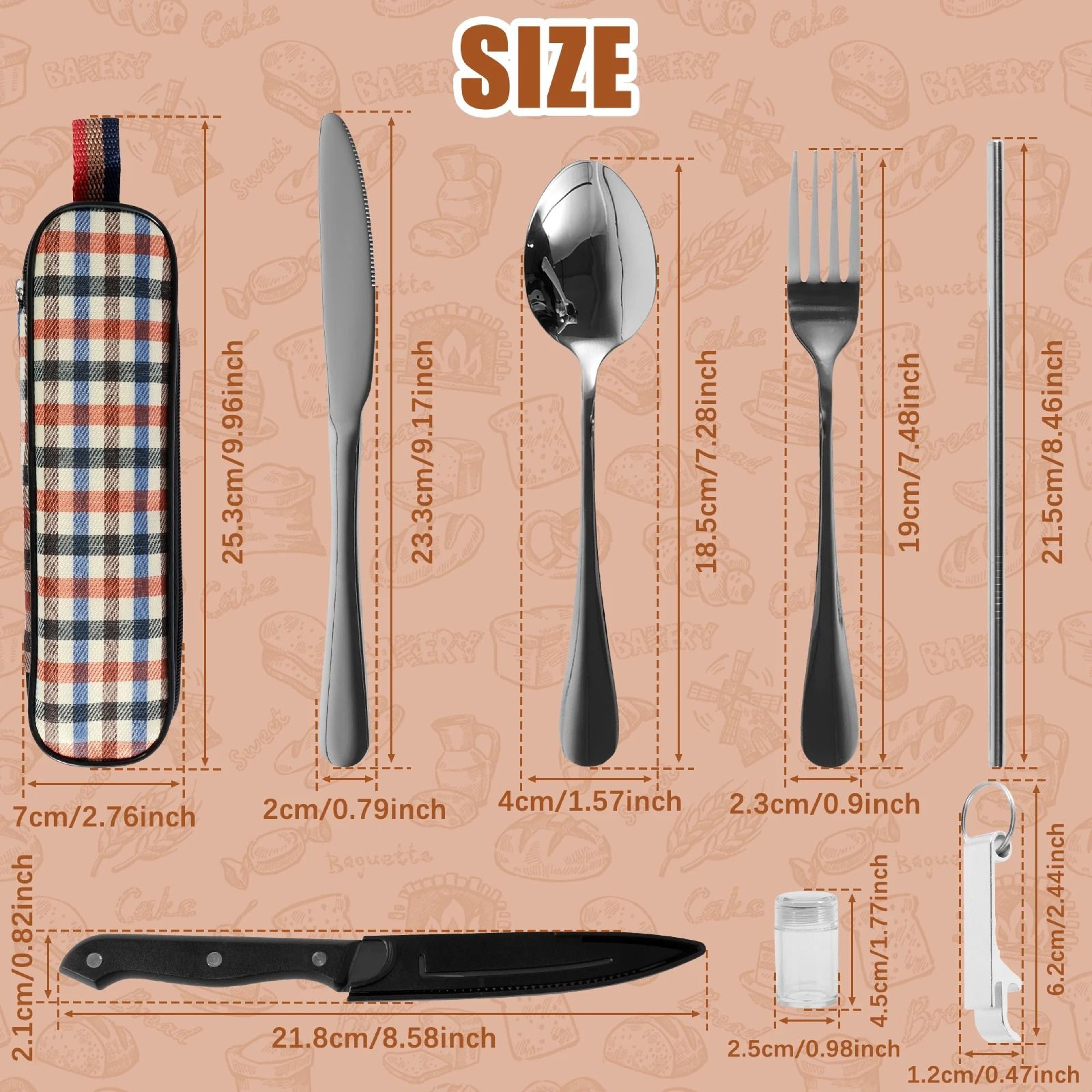 10Piece Travel Cutlery Set  Portable Stainless Steel Camping Silverware With Storage Bag 4