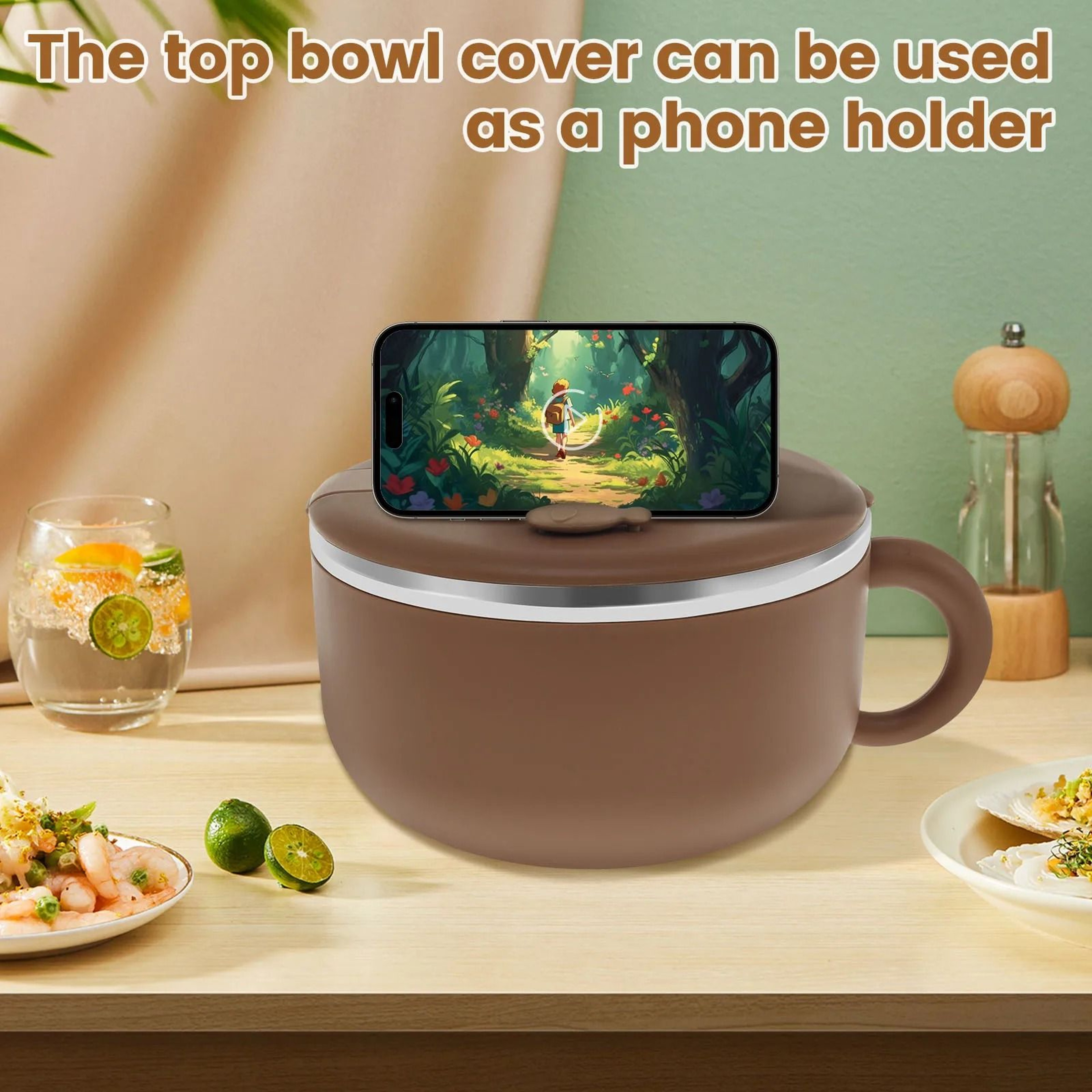 405 Oz Sealed Ramen Cooker Bowl  Insulated Stainless Steel Instant Noodle Bowl With Handle And Fork 6