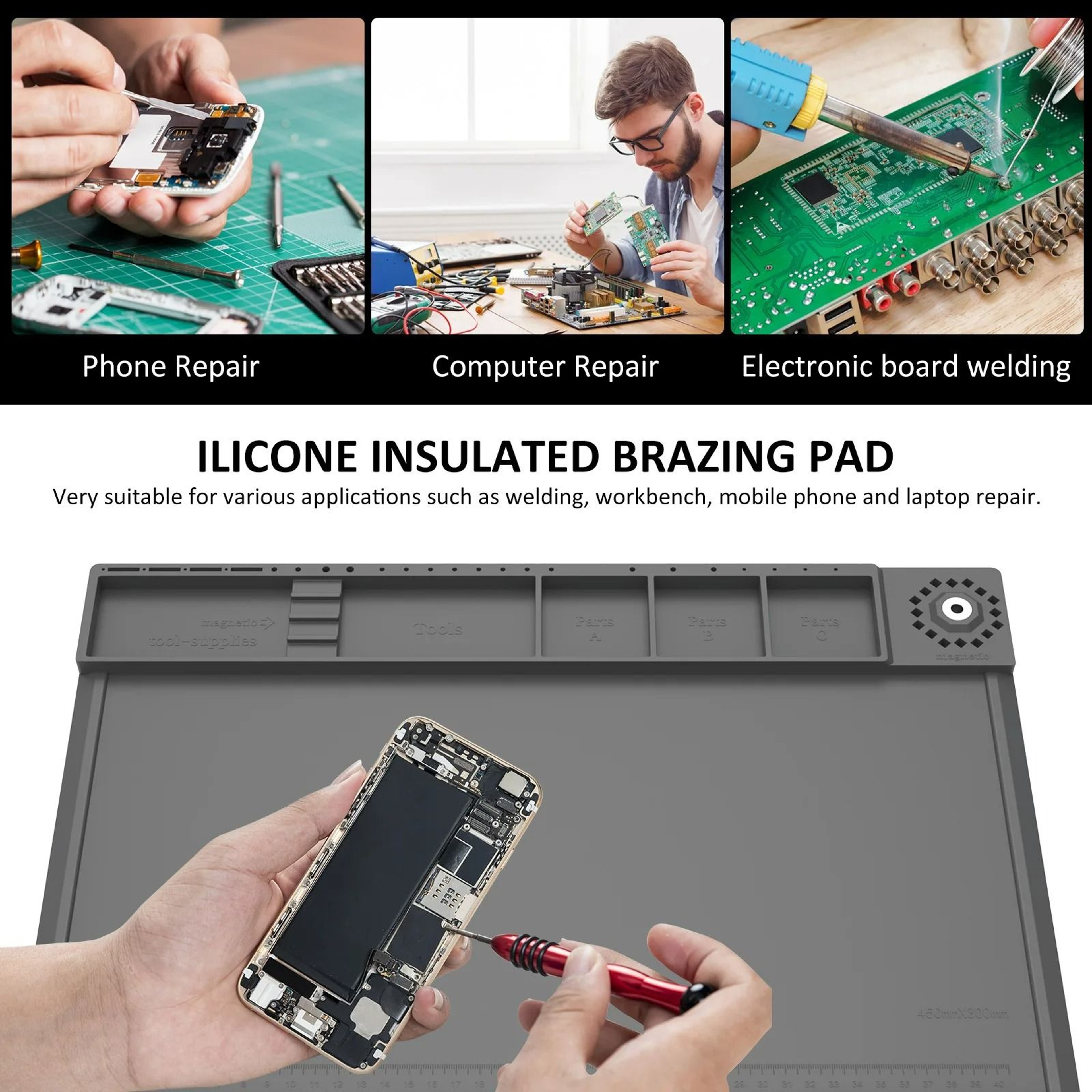Silicone Repair Pad  HeatResistant Soldering Mat With Magnetic Work Zones 5