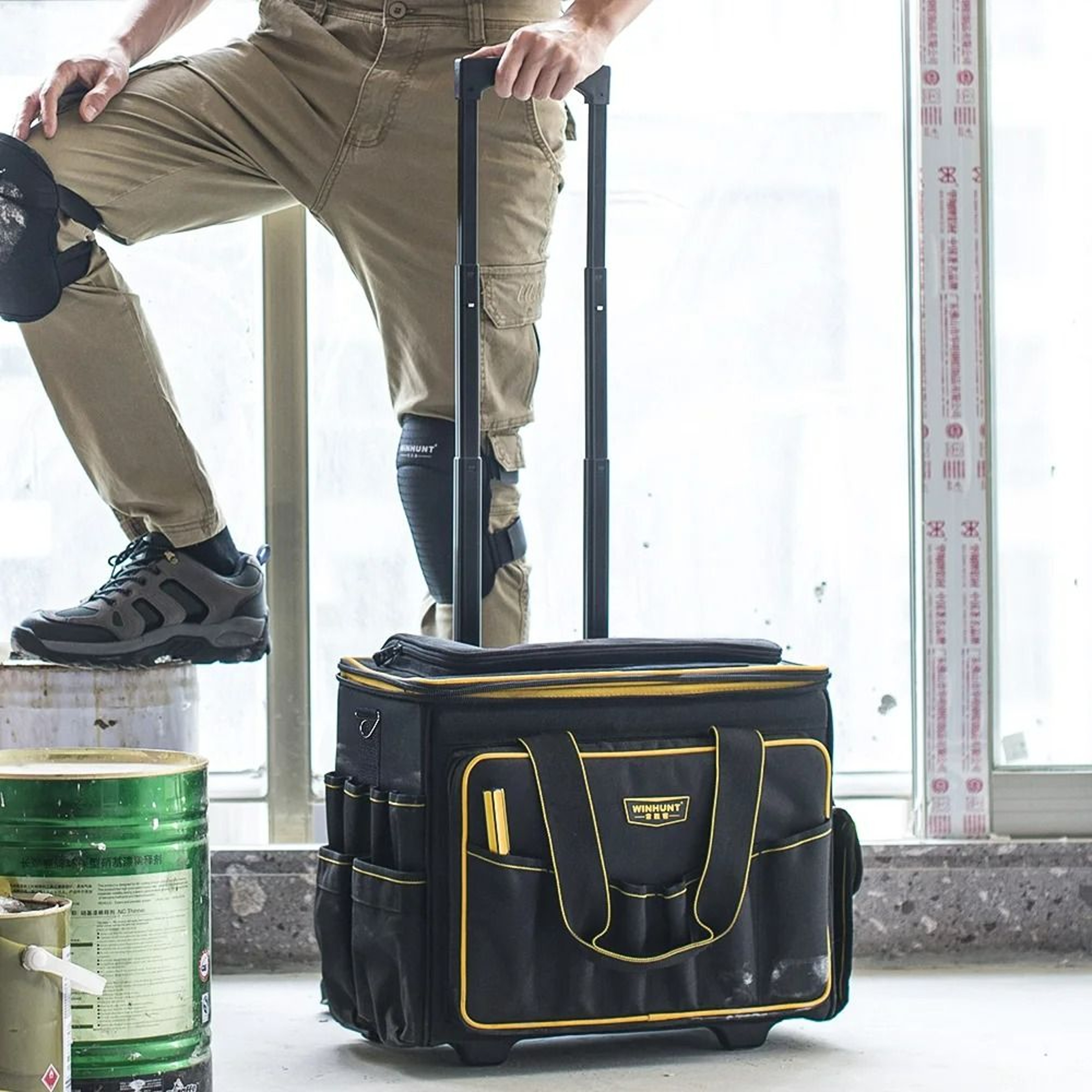 Rolling Tool Bag  HeavyDuty Storage Organizer With Telescoping Rubber Handle And AllTerrain Wheels 0