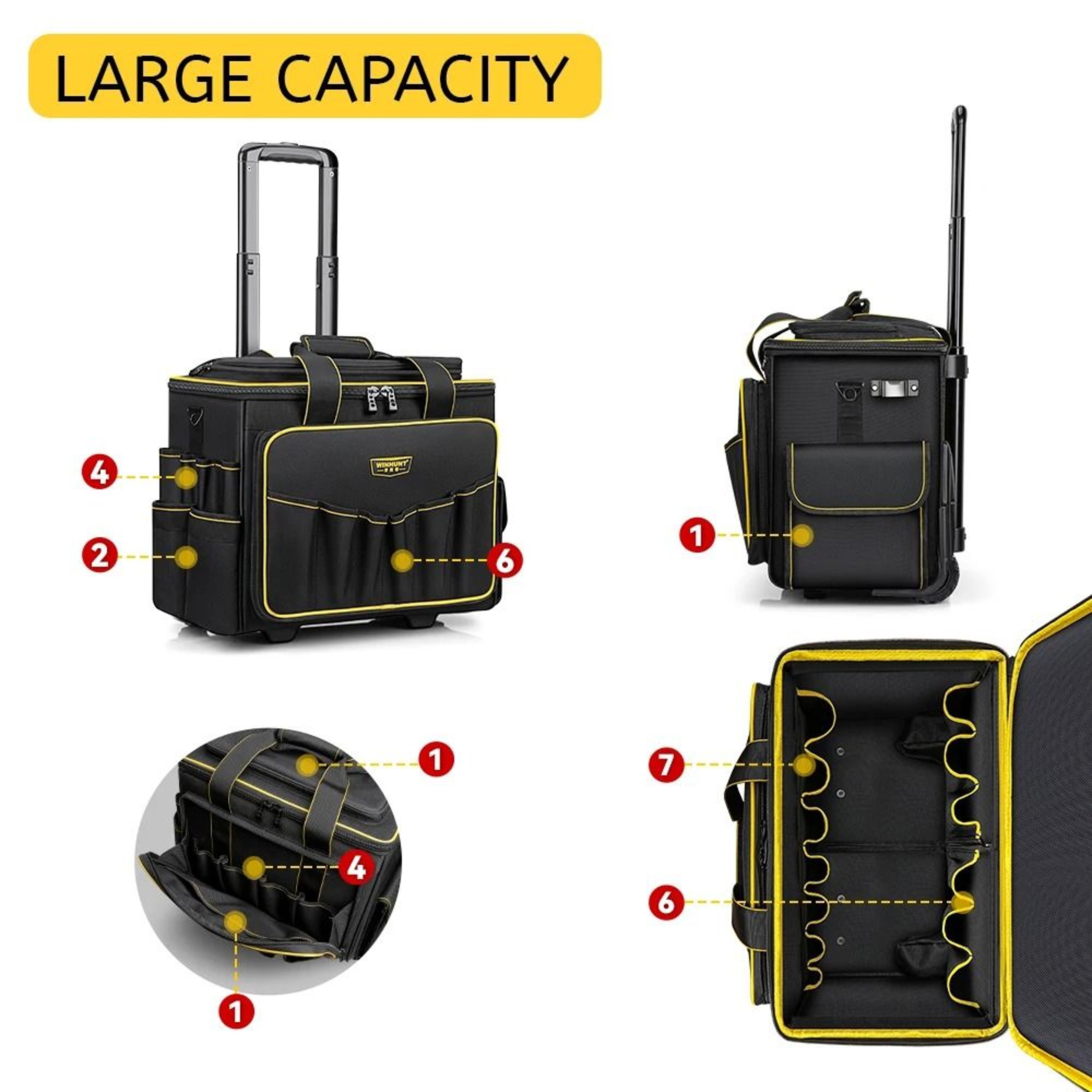 Rolling Tool Bag  HeavyDuty Storage Organizer With Telescoping Rubber Handle And AllTerrain Wheels 3
