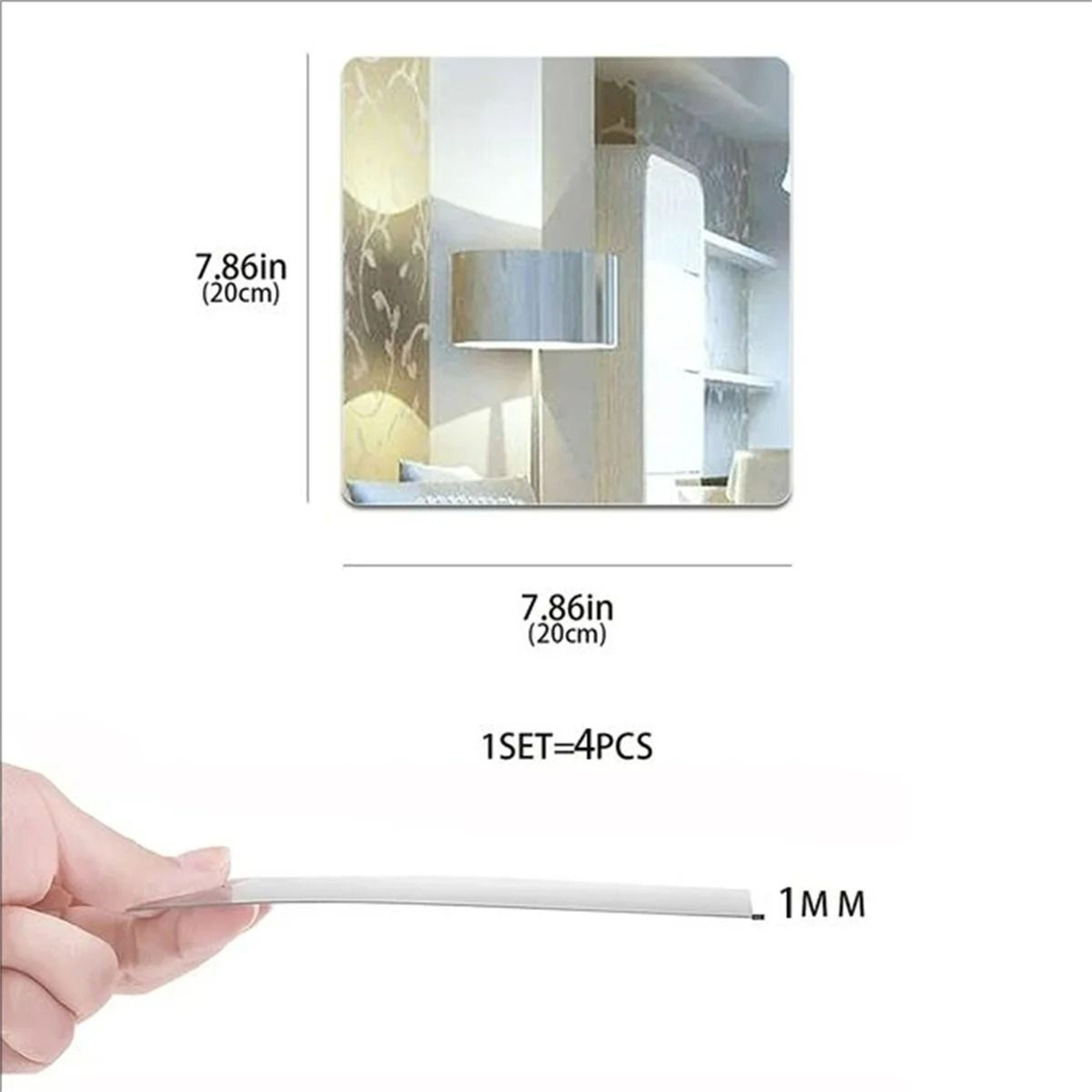 Acrylic Mirror Wall Tiles  4Piece Square SelfAdhesive Art Mural Stickers For Bathroom Bedroom And L 6