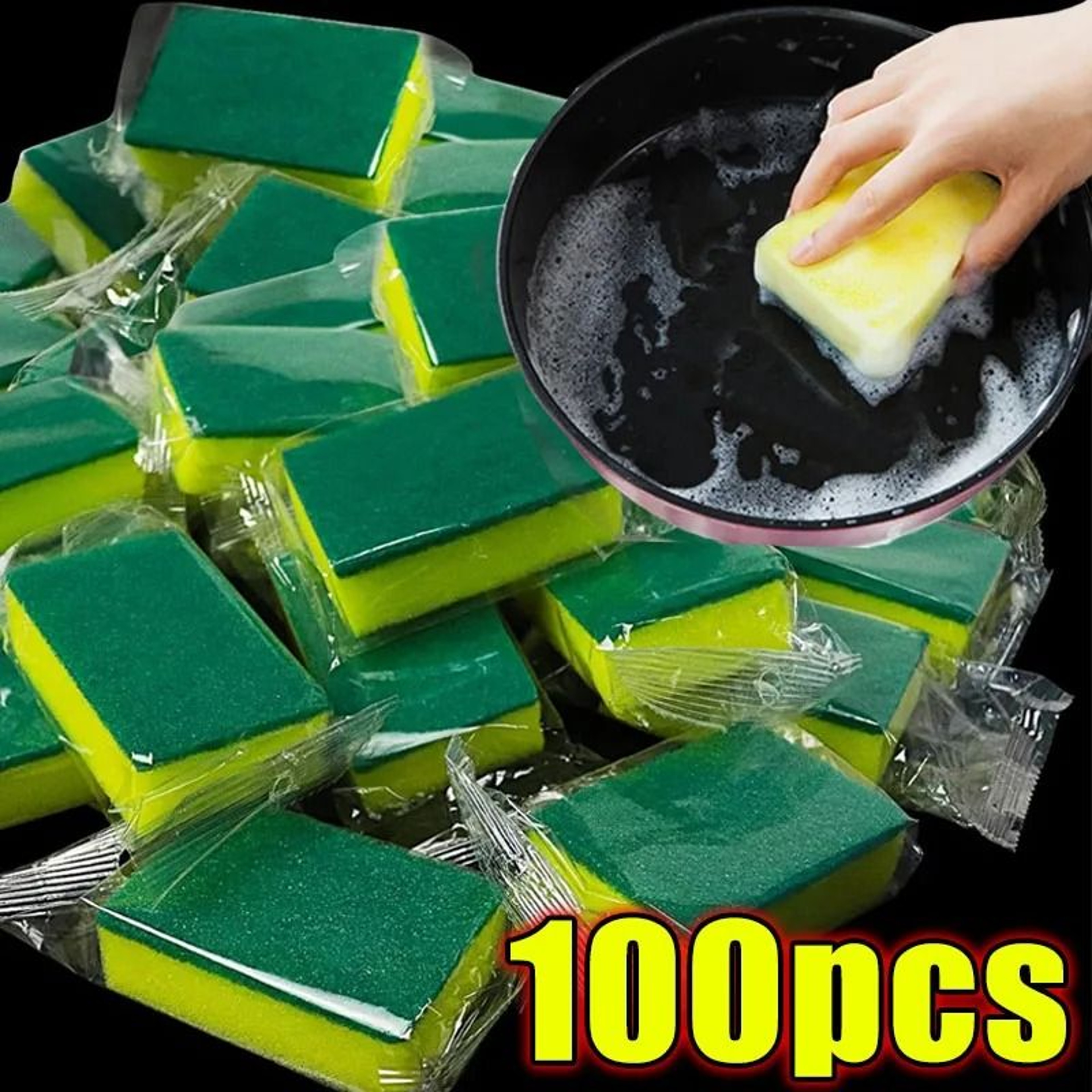 100Pack Kitchen Dishwashing Soft Sponge Set  Absorbent Scouring Pads For Pots Rust Removal And Home 7
