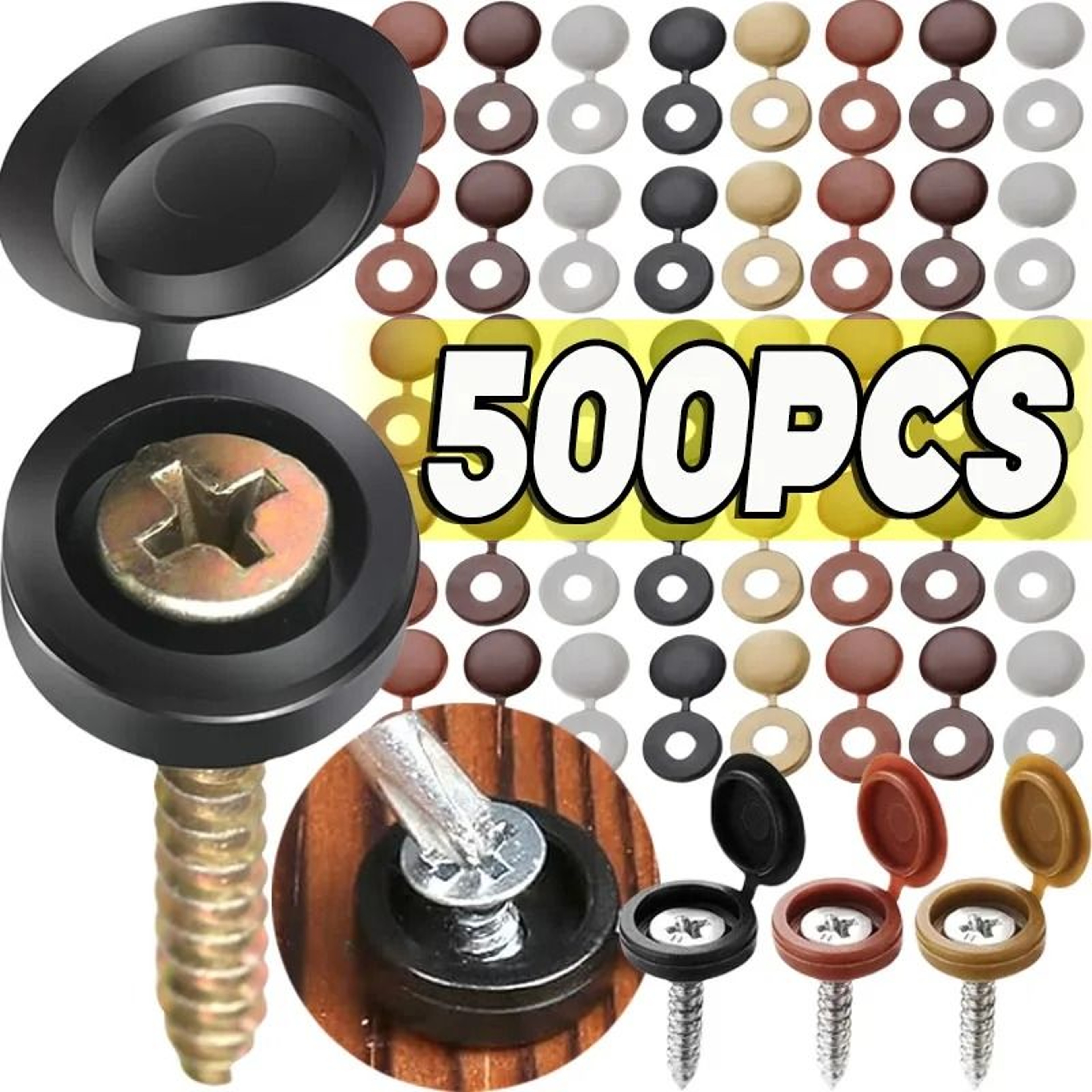 500Pack Plastic Screw Cover Caps  Hinged Protective Fold Caps For Furniture Hardware And Car Screws 1