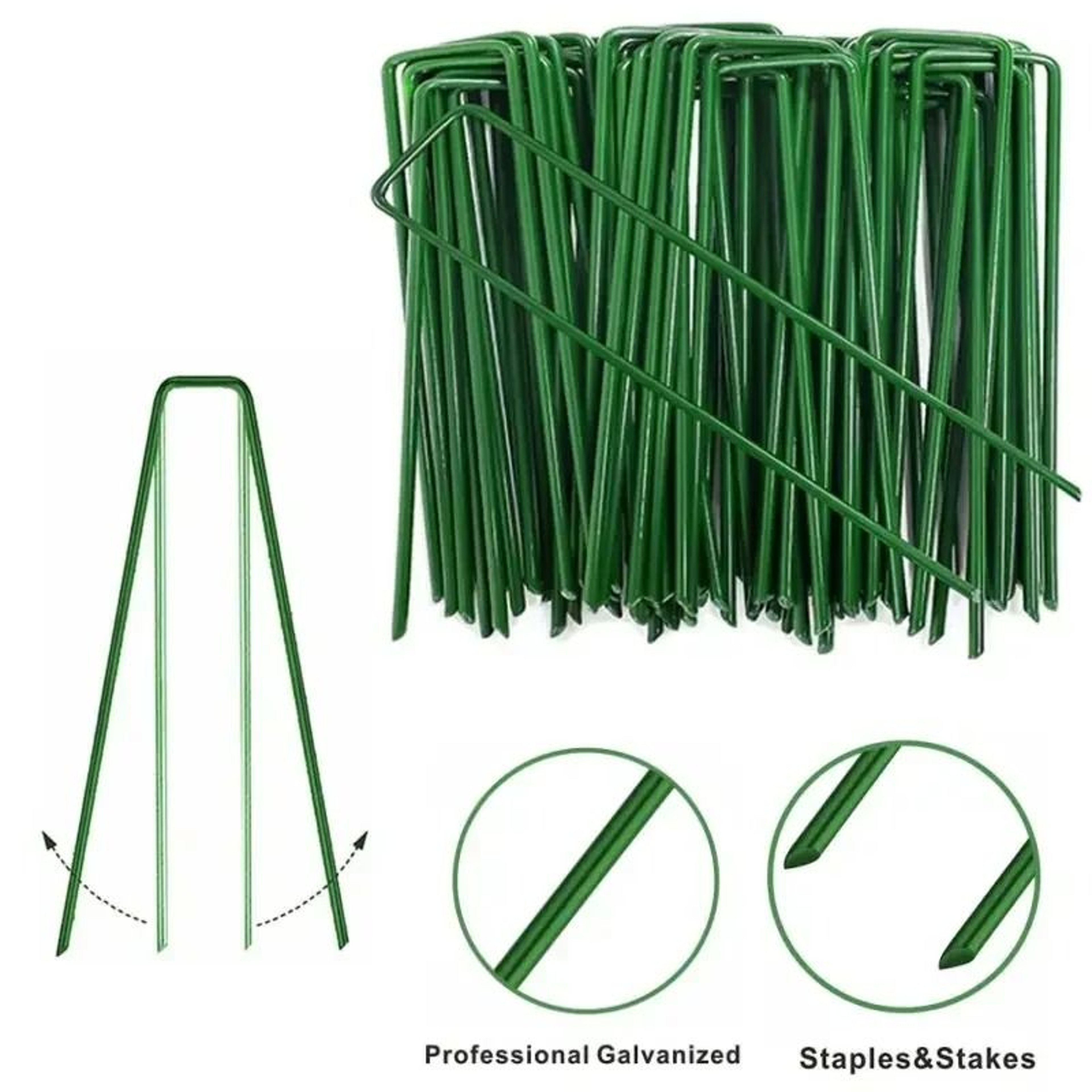Green Galvanized UShaped Garden Staples 100Piece Set 1