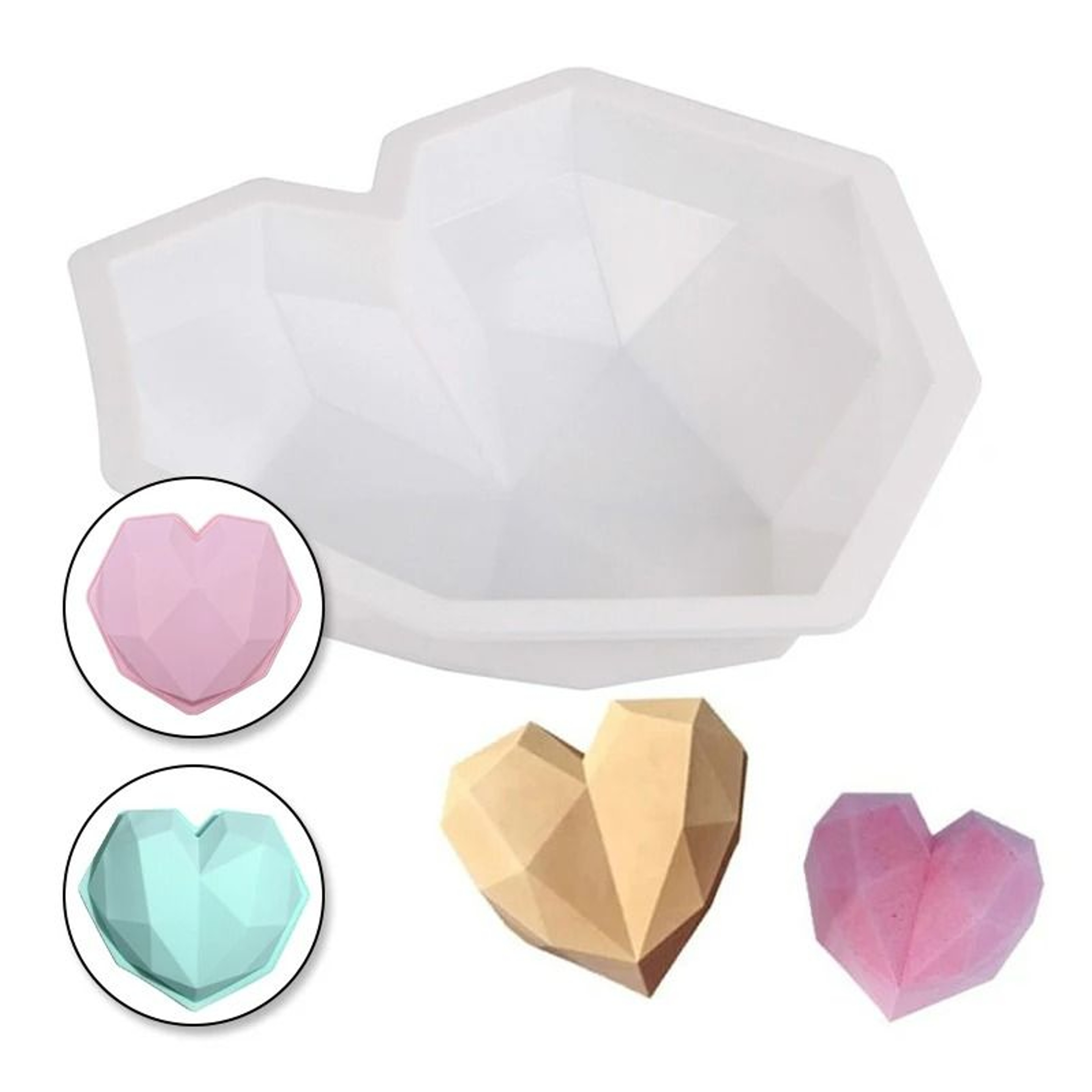 3D Diamond Heart Silicone Baking  Craft Mold 1