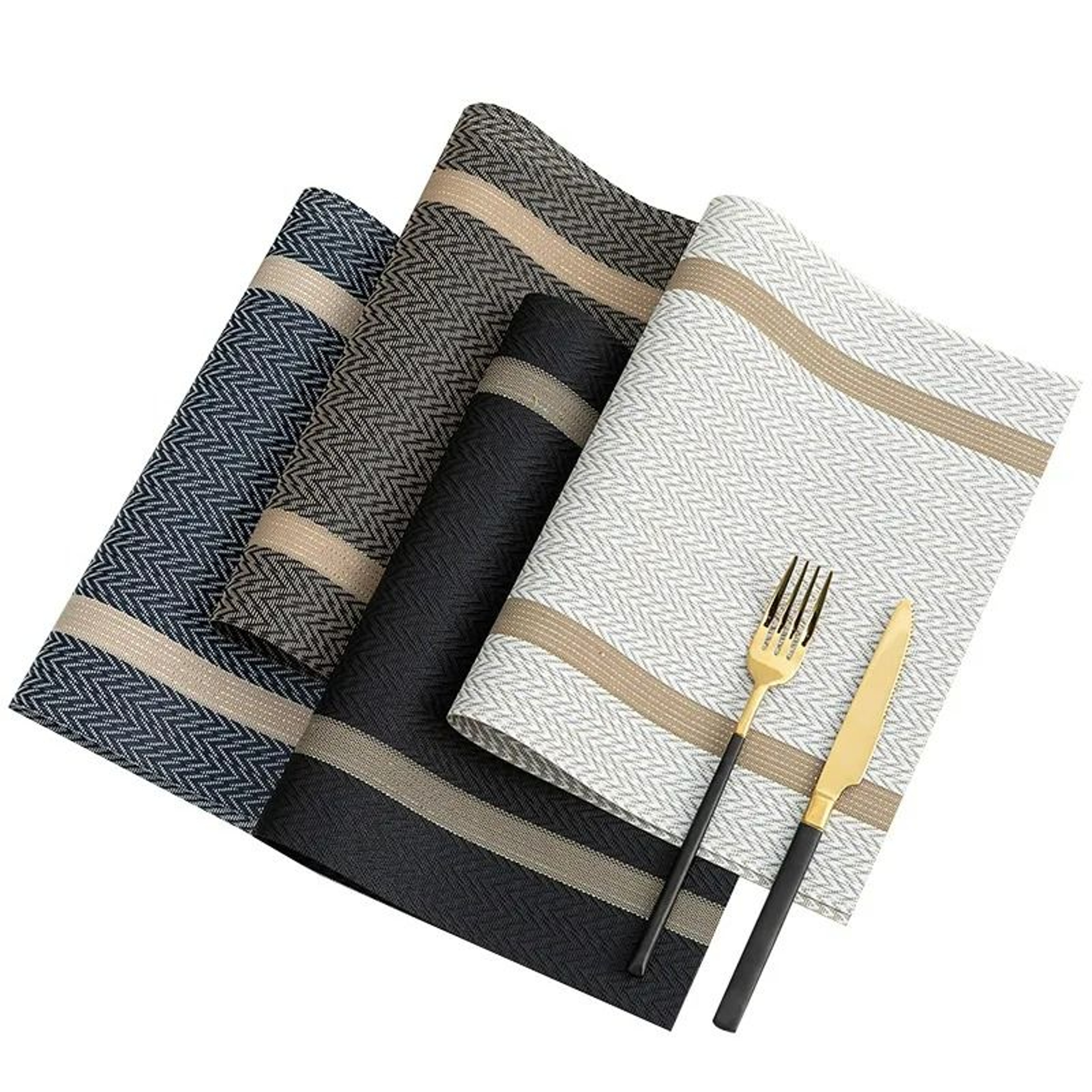 Striped Woven PVC Waterproof Placemat  Table Mat 0