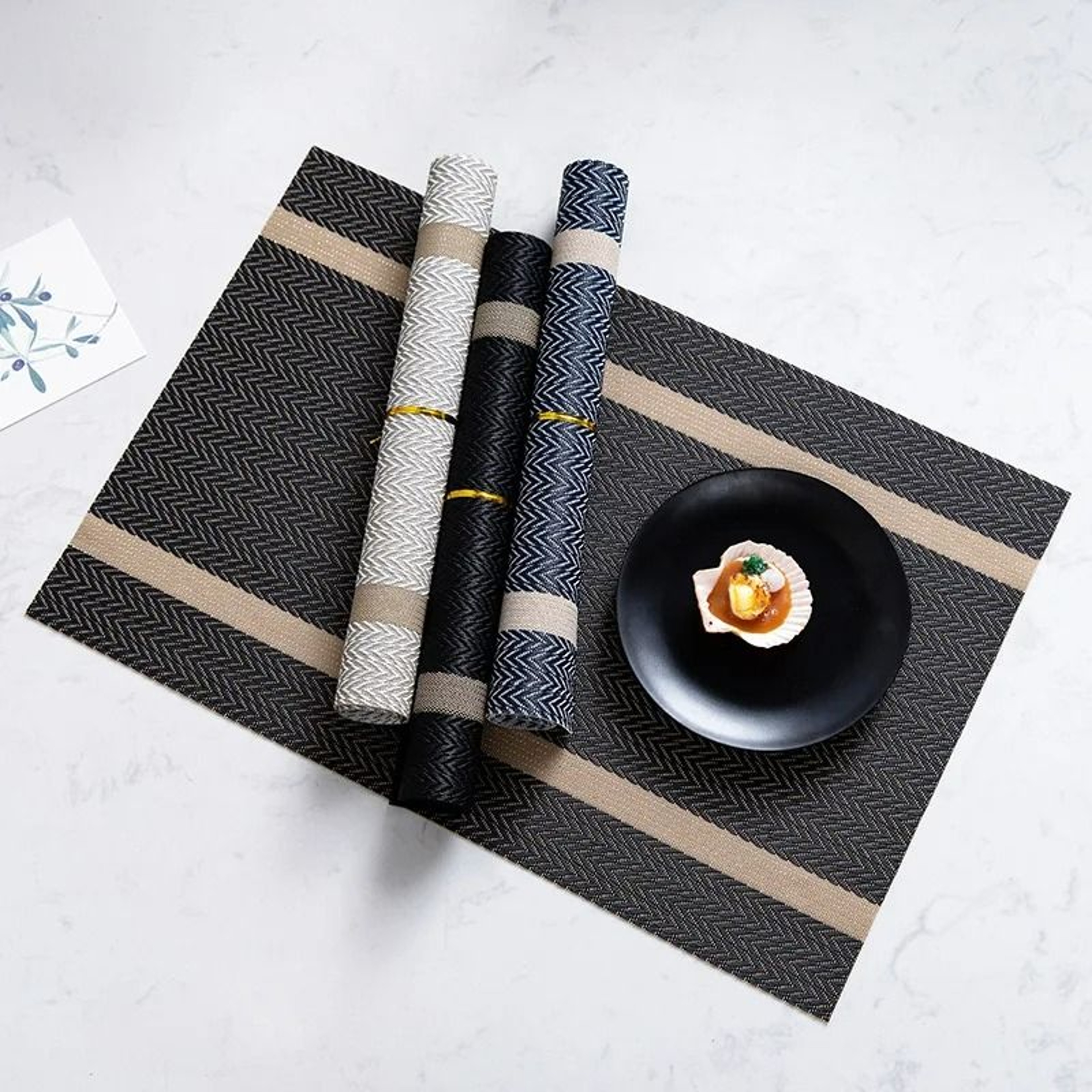 Striped Woven PVC Waterproof Placemat  Table Mat 6