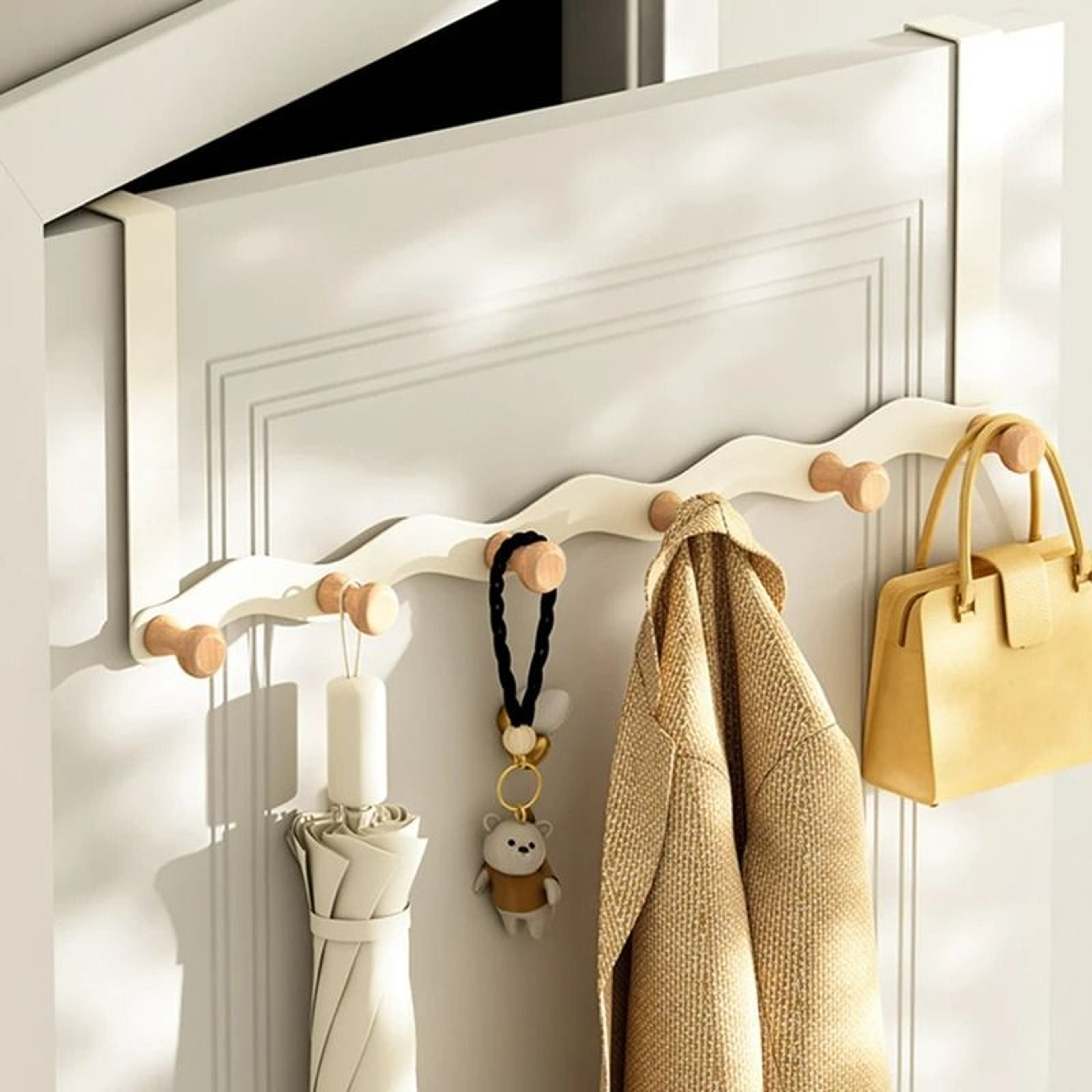 WaveShape OvertheDoor Iron  Raw Wood Organizer Rack 0