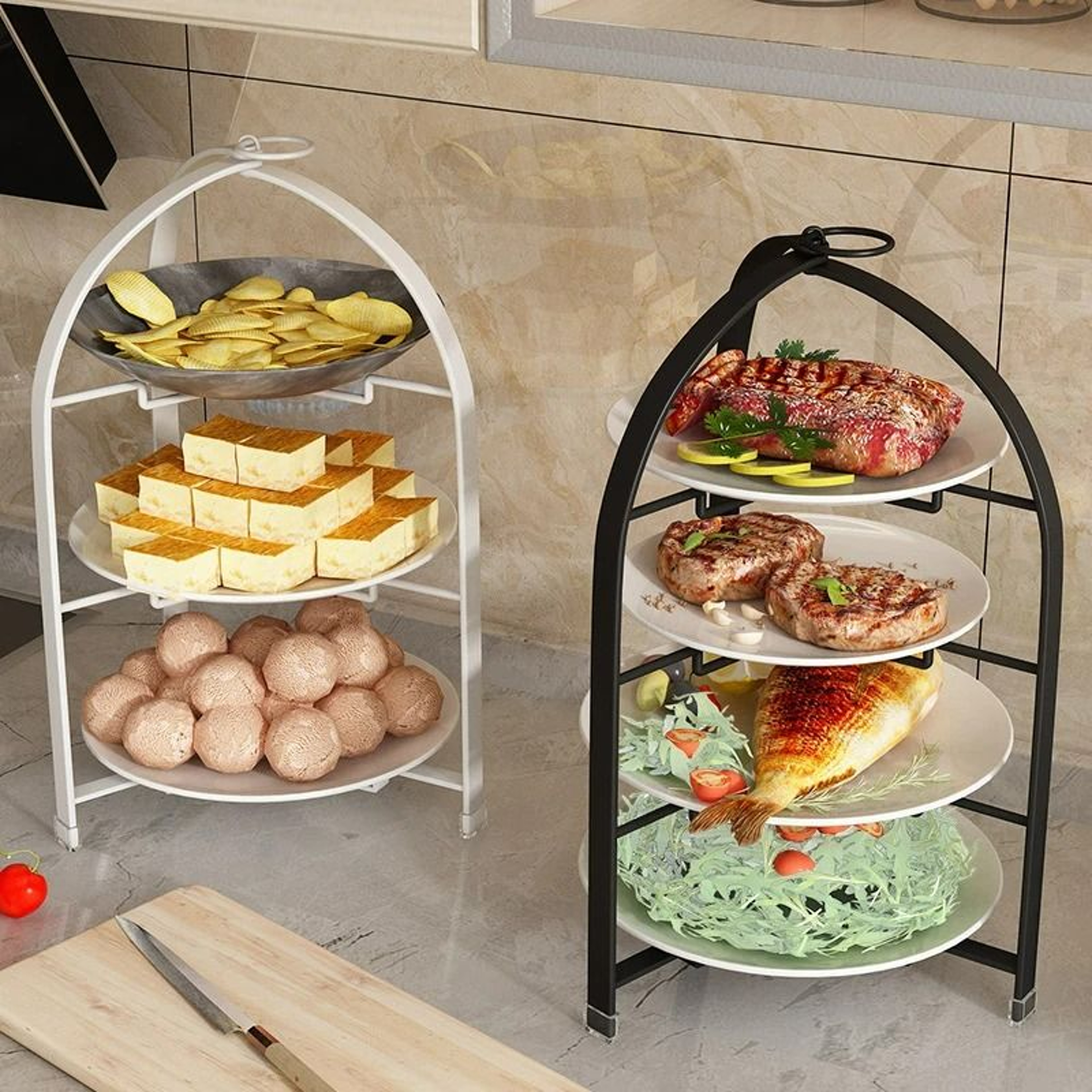 Foldable 34Layer Kitchen Side Dish Storage  Prep Rack 0