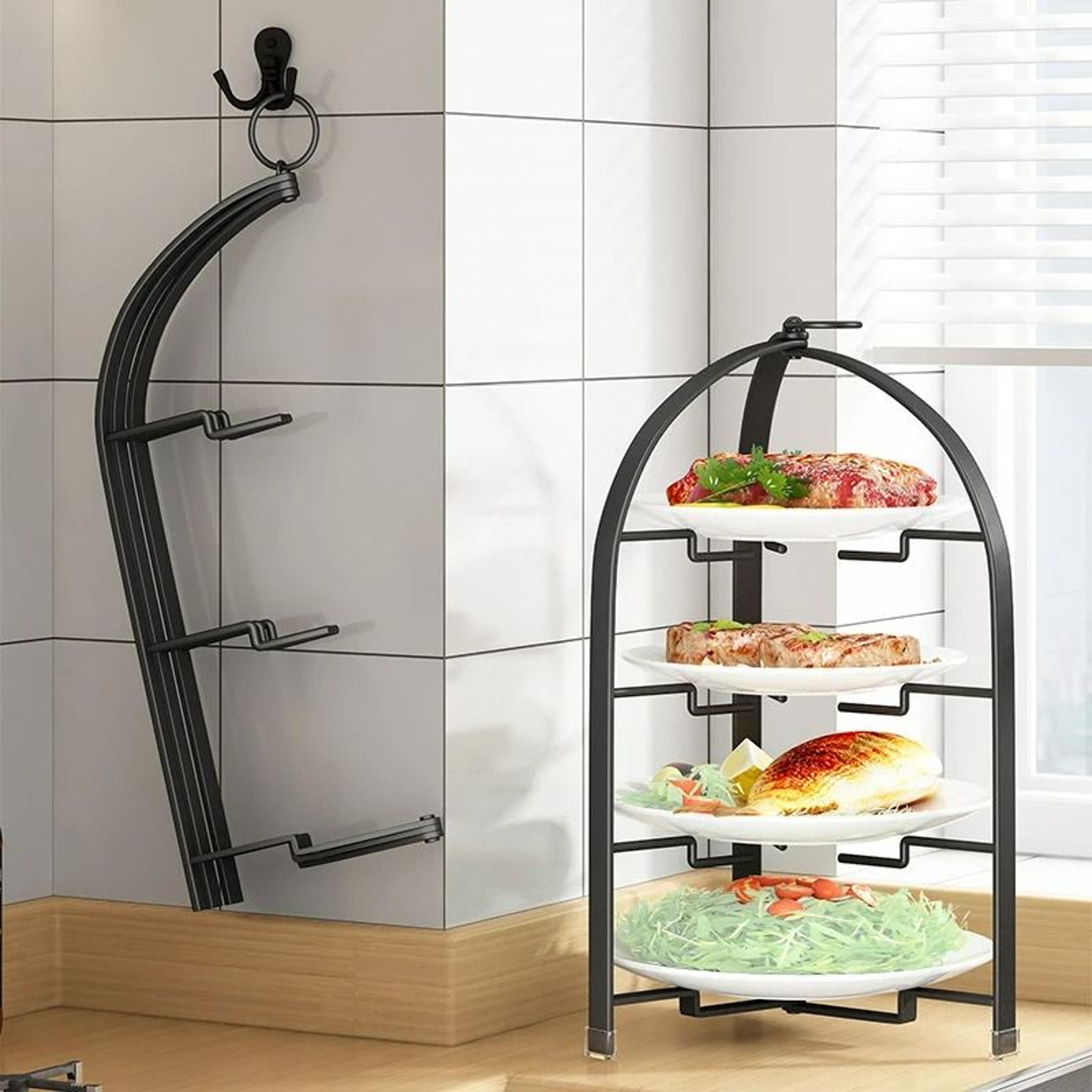 Foldable 34Layer Kitchen Side Dish Storage  Prep Rack 3
