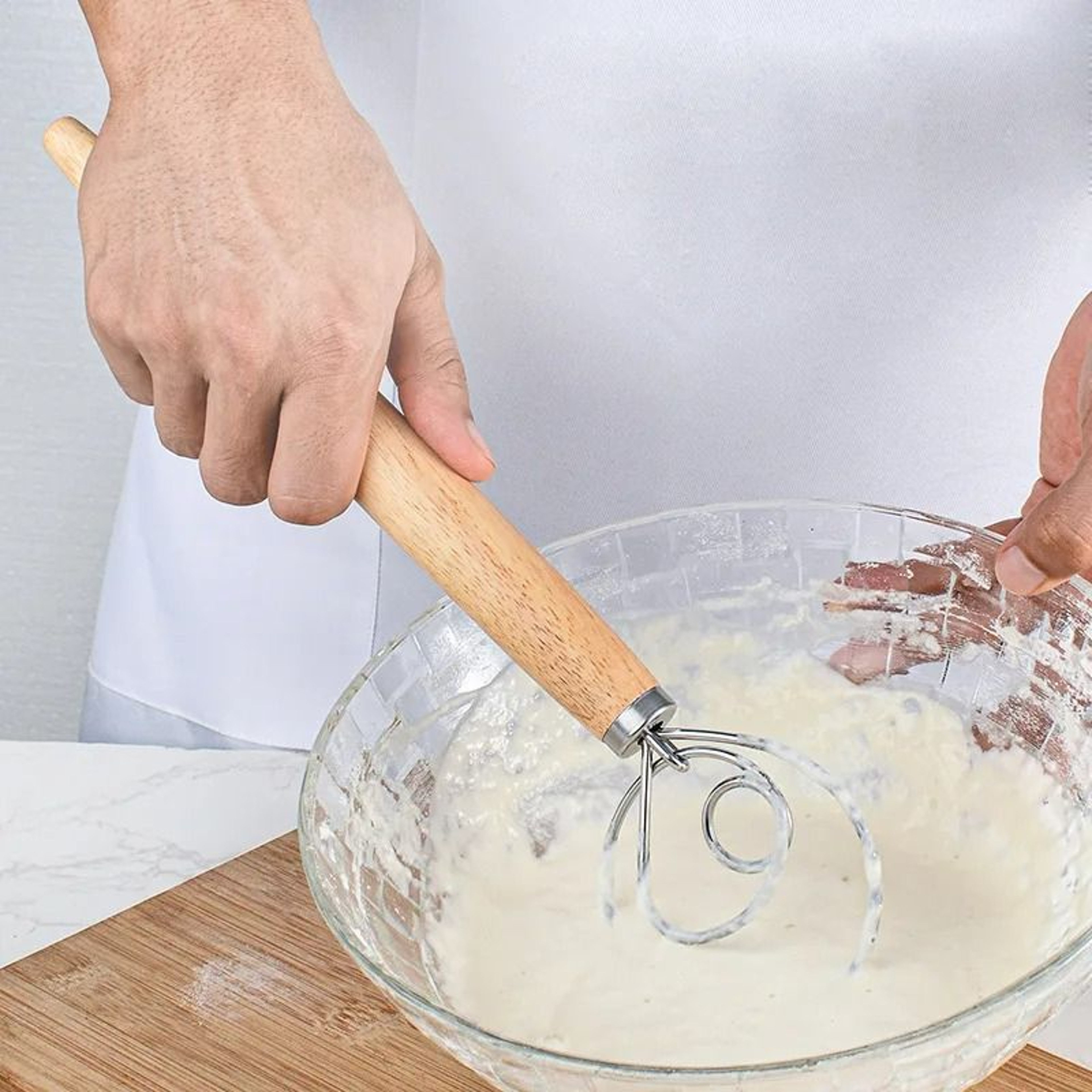 13Inch Oak Handle Danish Dough Whisk  Mixing Rod 0