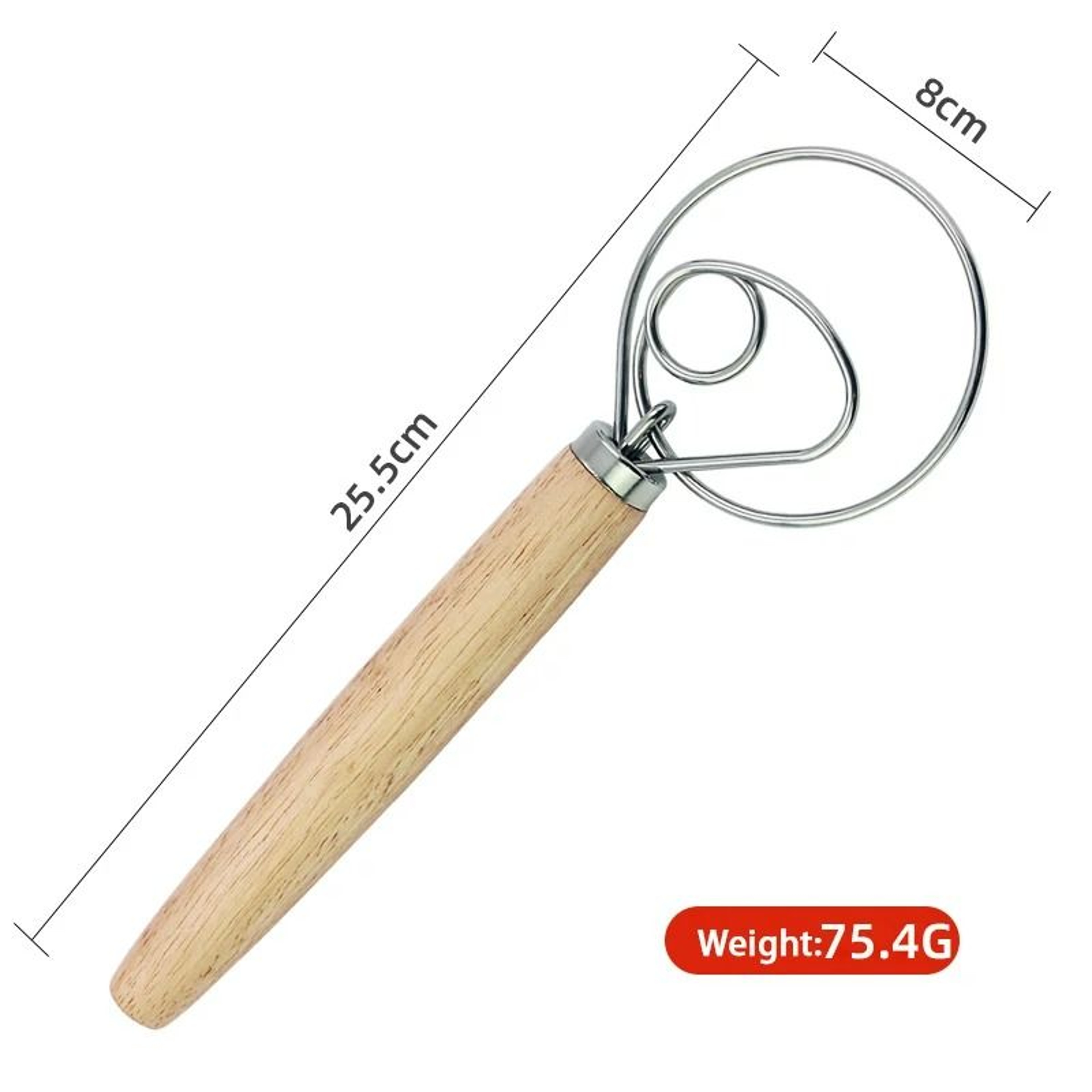 13Inch Oak Handle Danish Dough Whisk  Mixing Rod 6
