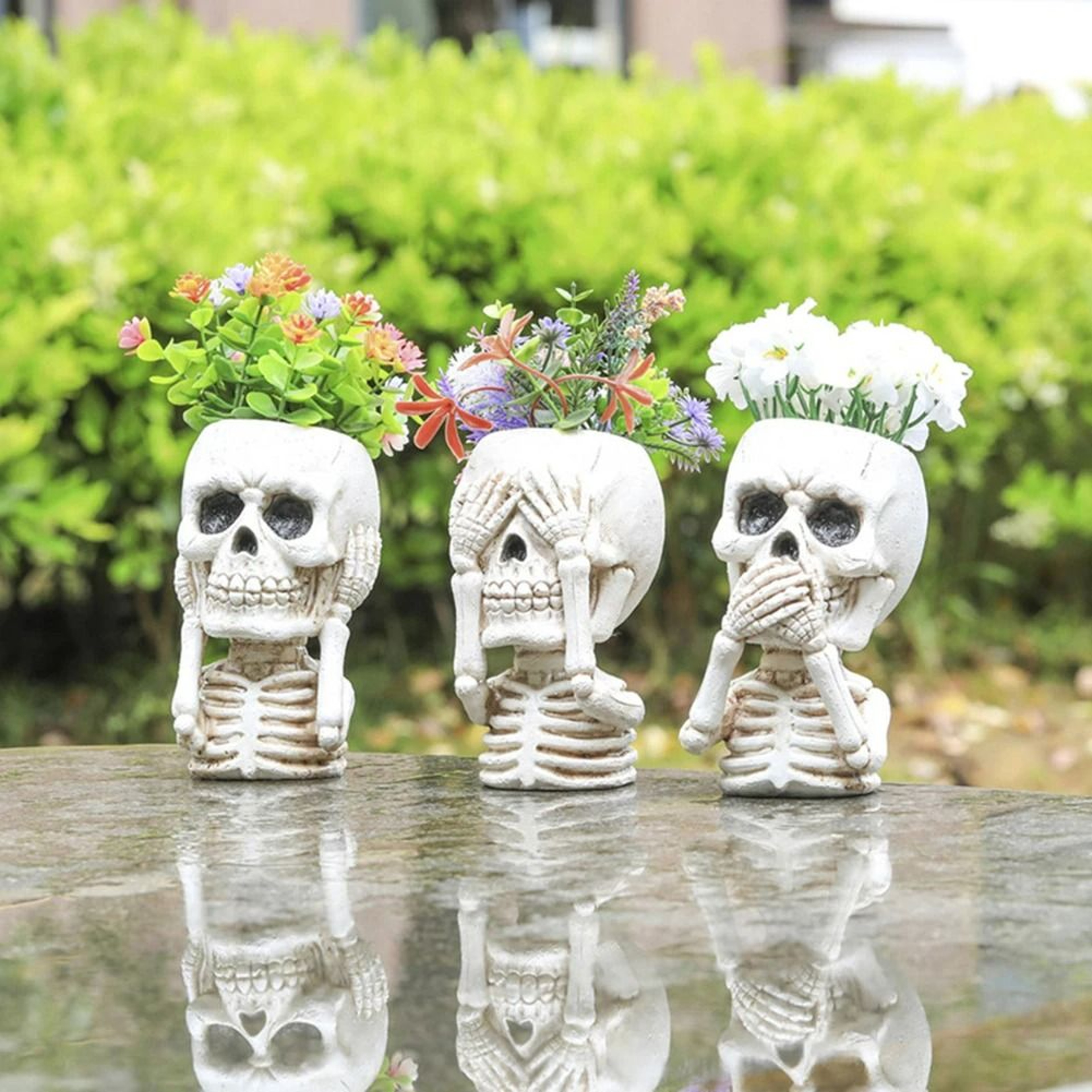 Gothic Skeleton Skull Planter Container 2