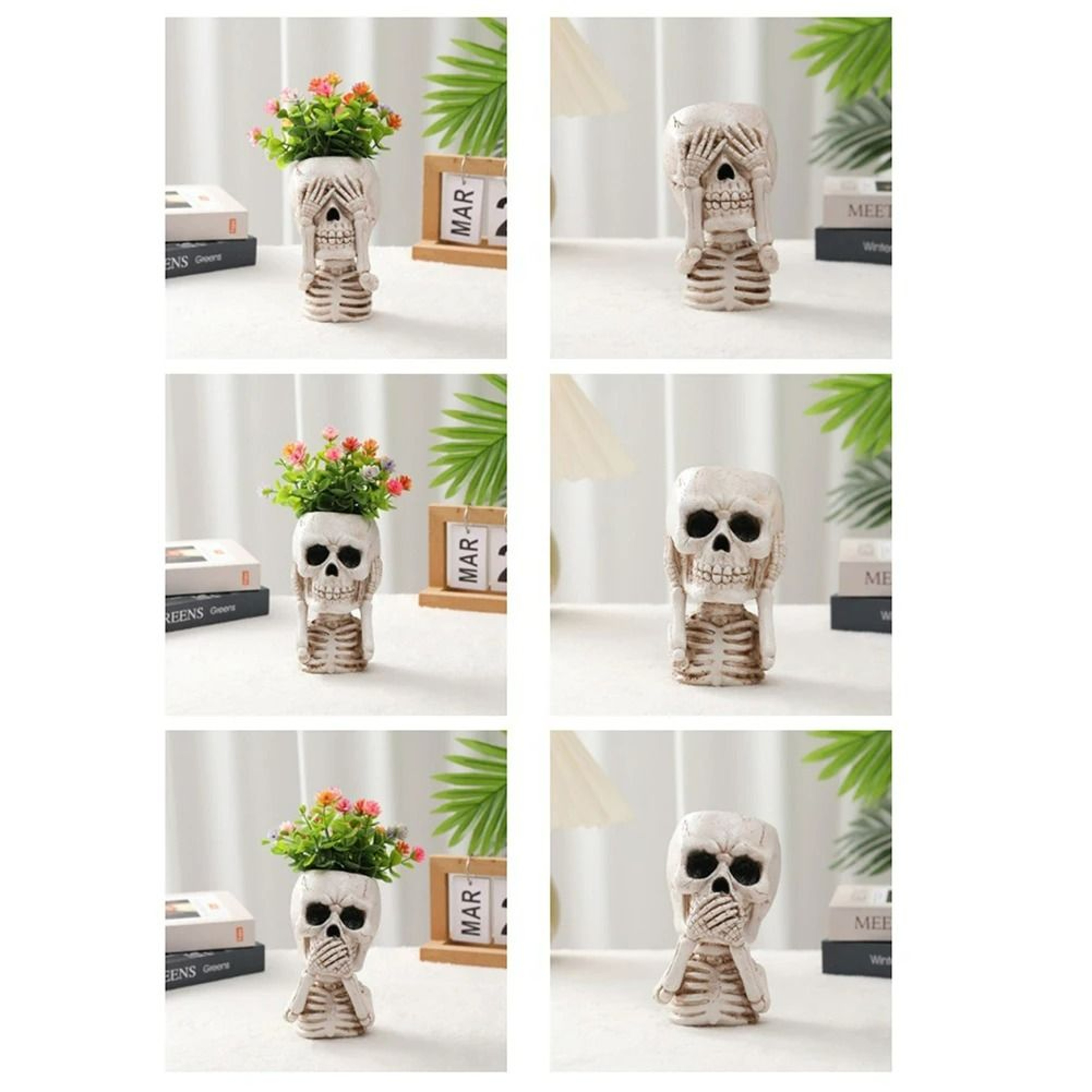 Gothic Skeleton Skull Planter Container 3