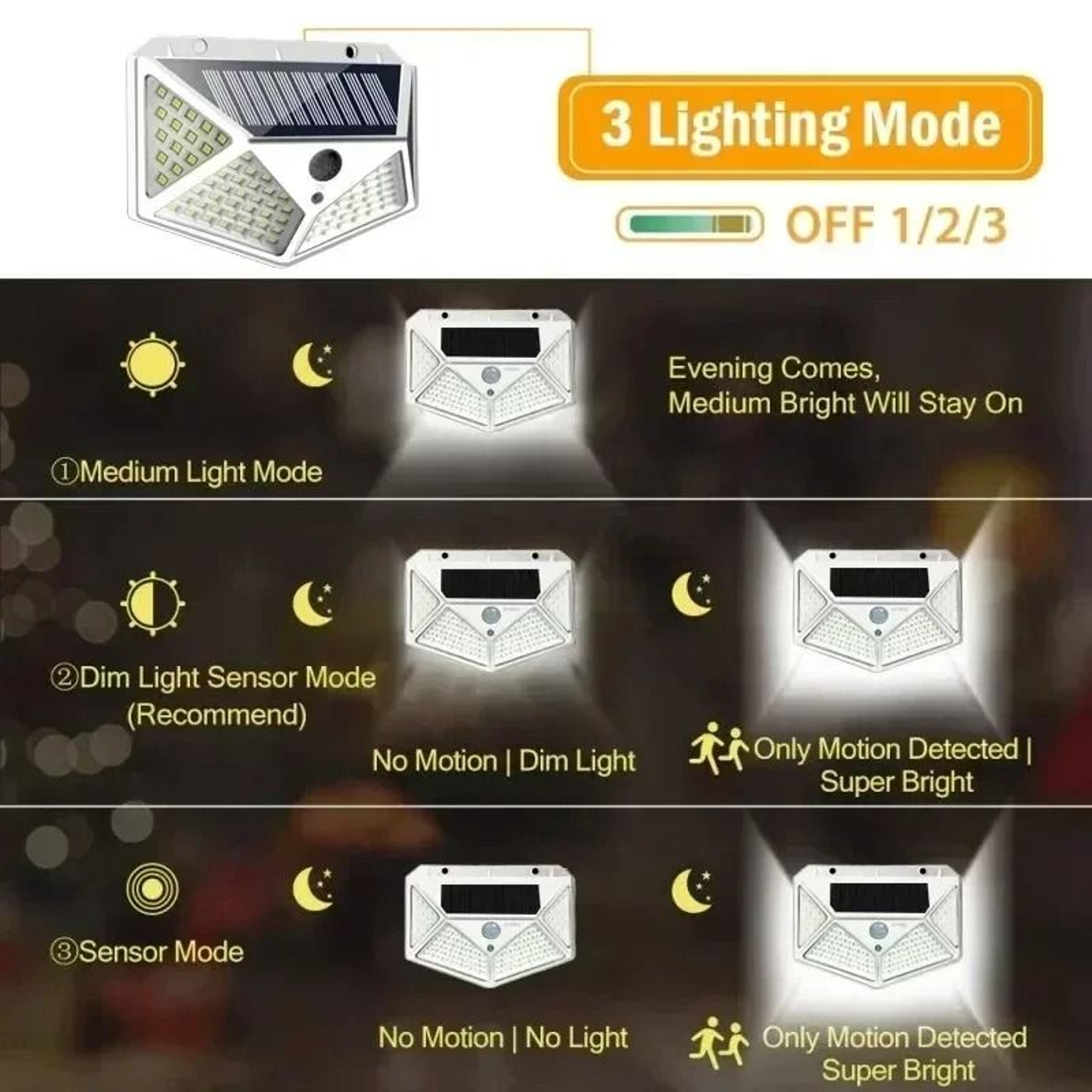 100LED Solar Motion Sensor Wall Lights 5