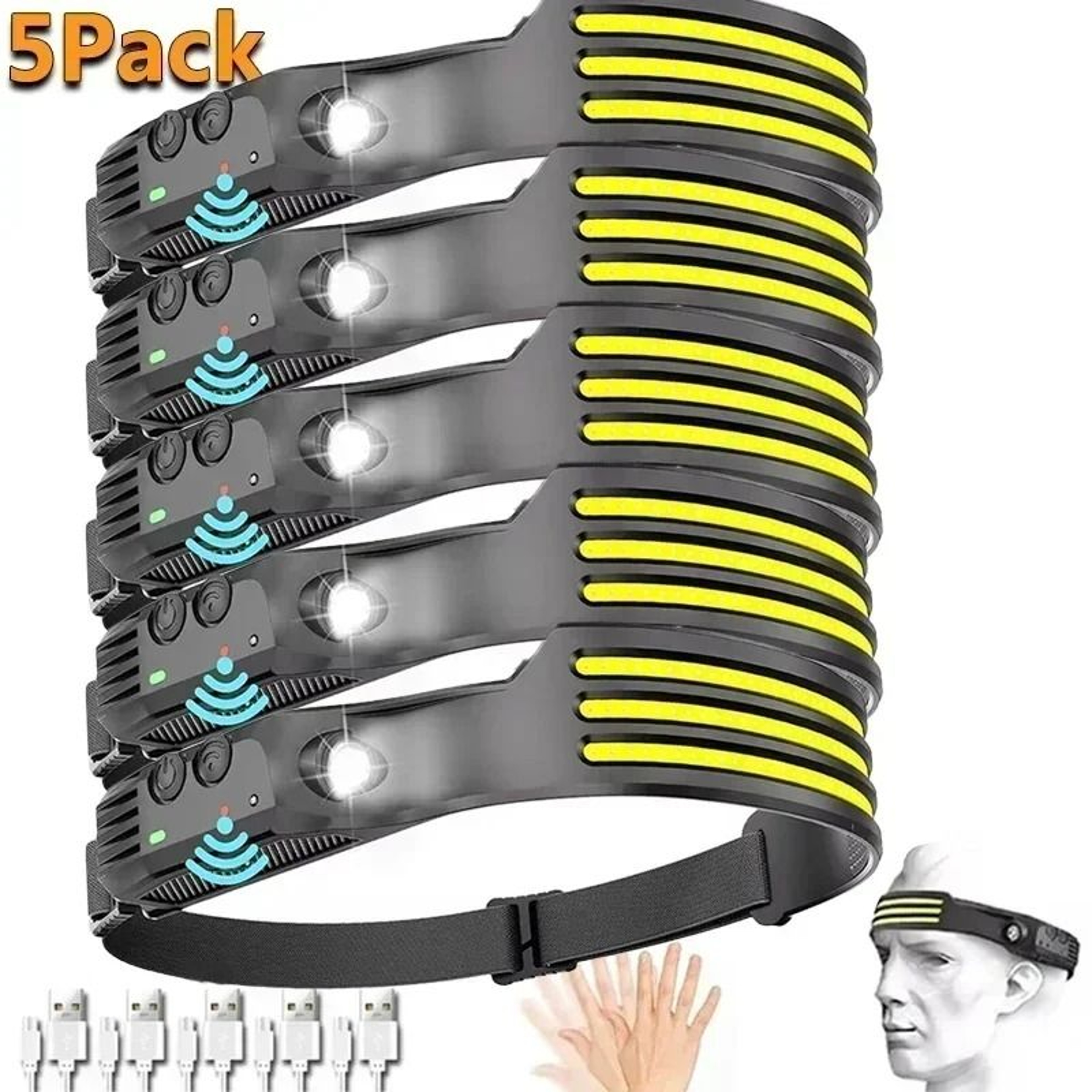 5Pack HandsFree Induction COB LED Headlamps 0