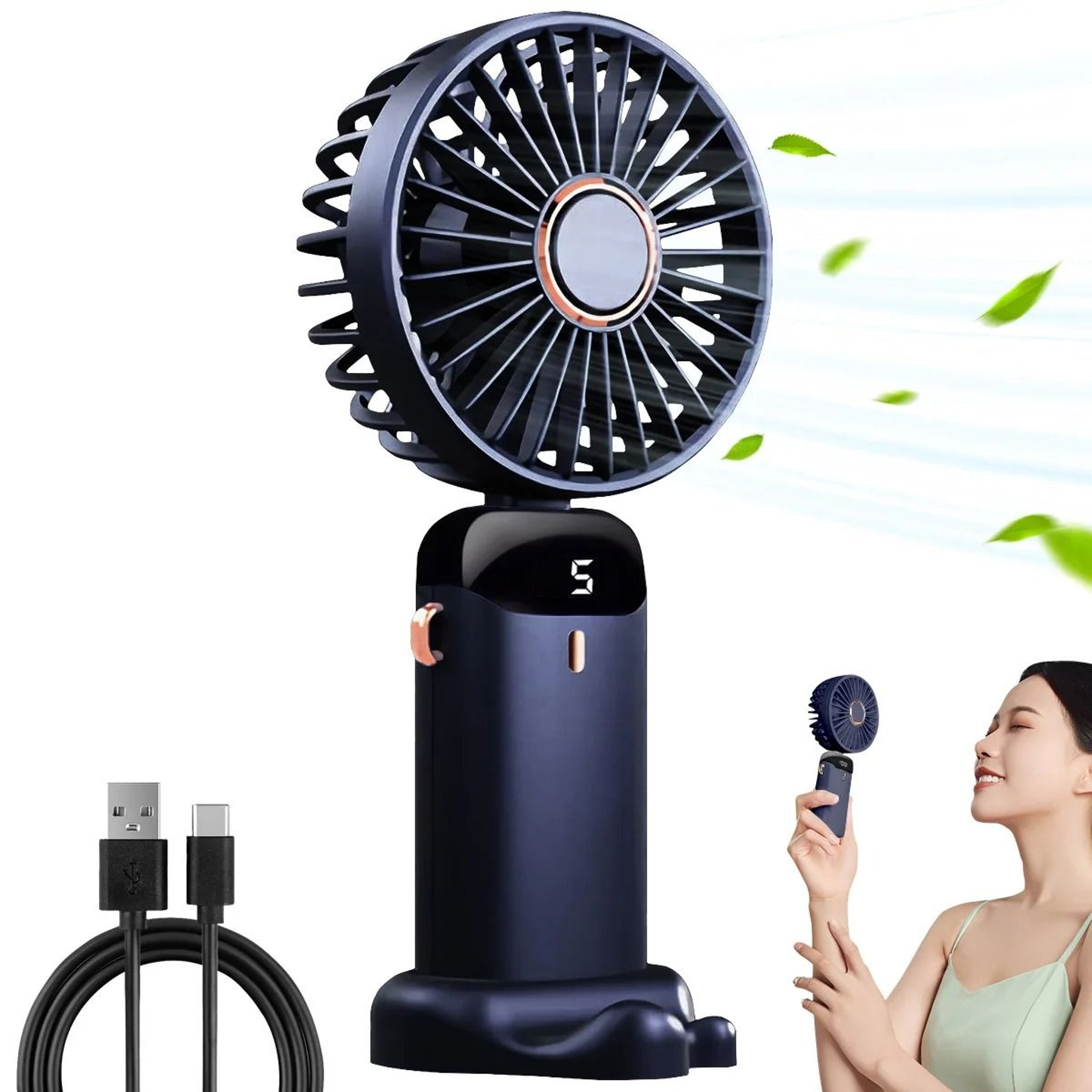 3in1 Foldable Digital Handheld  Neck Fan 0