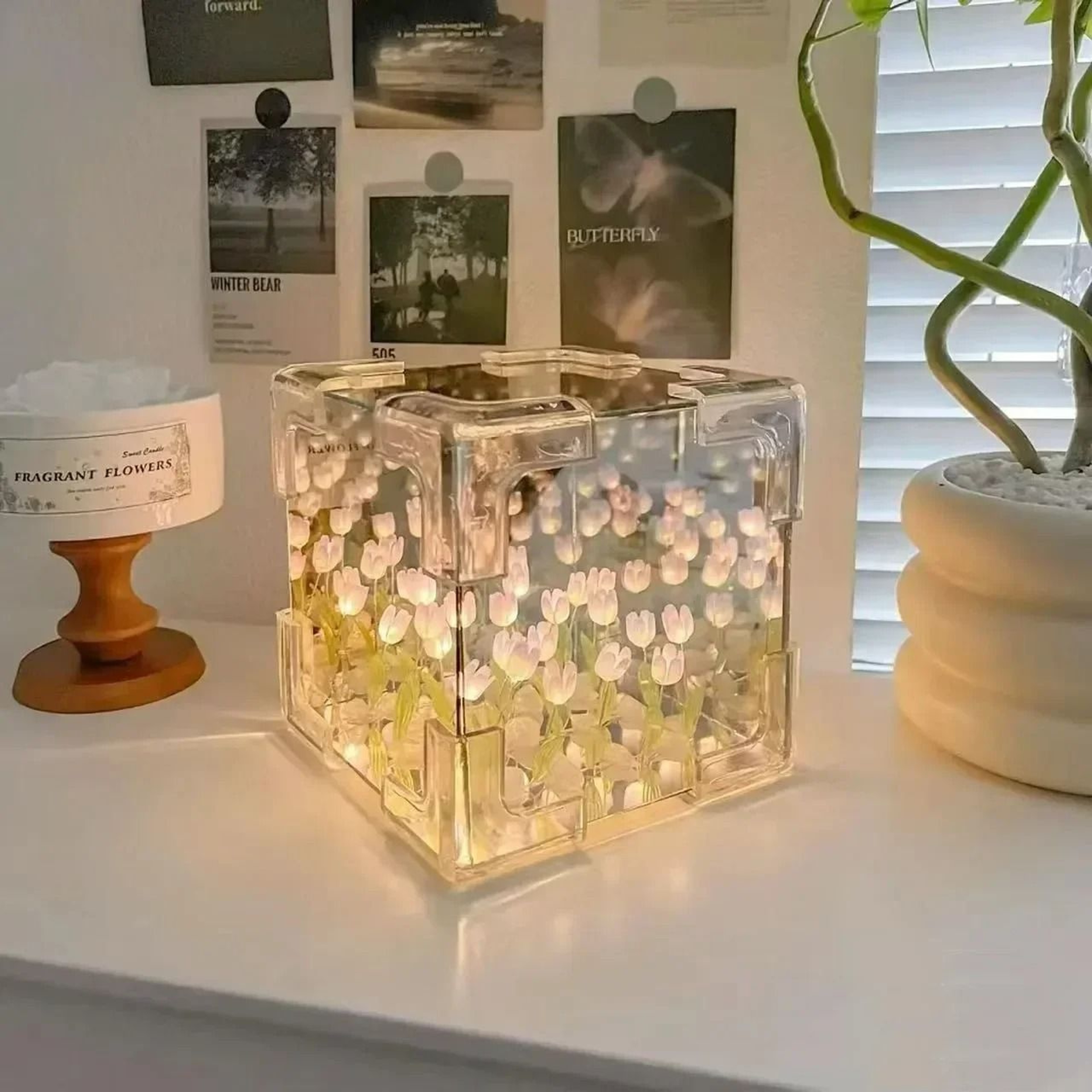 DIY Handmade Tulip Mirror Cube Lamp 2