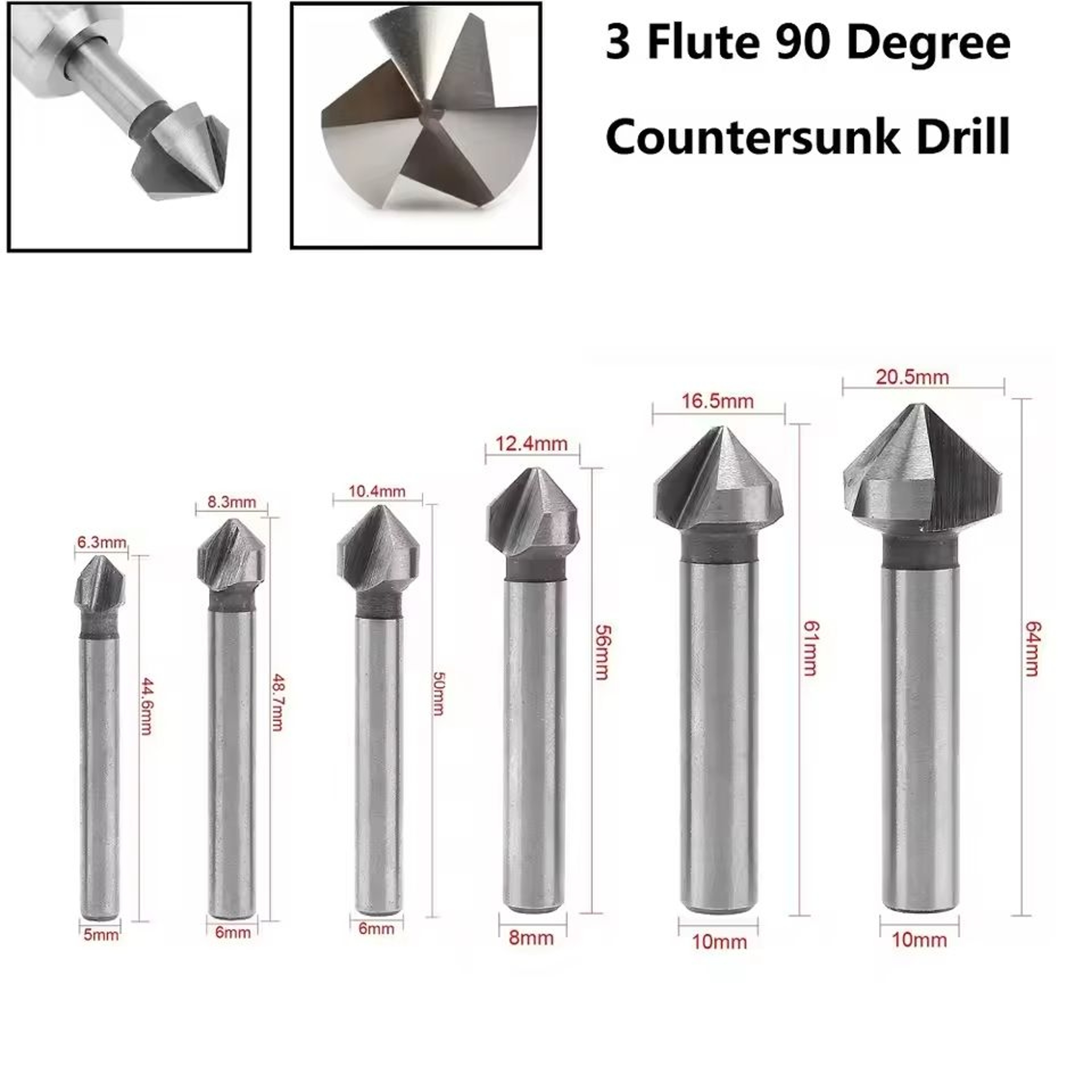 3Flute 90Degree HSS Countersink Drill Bit 3