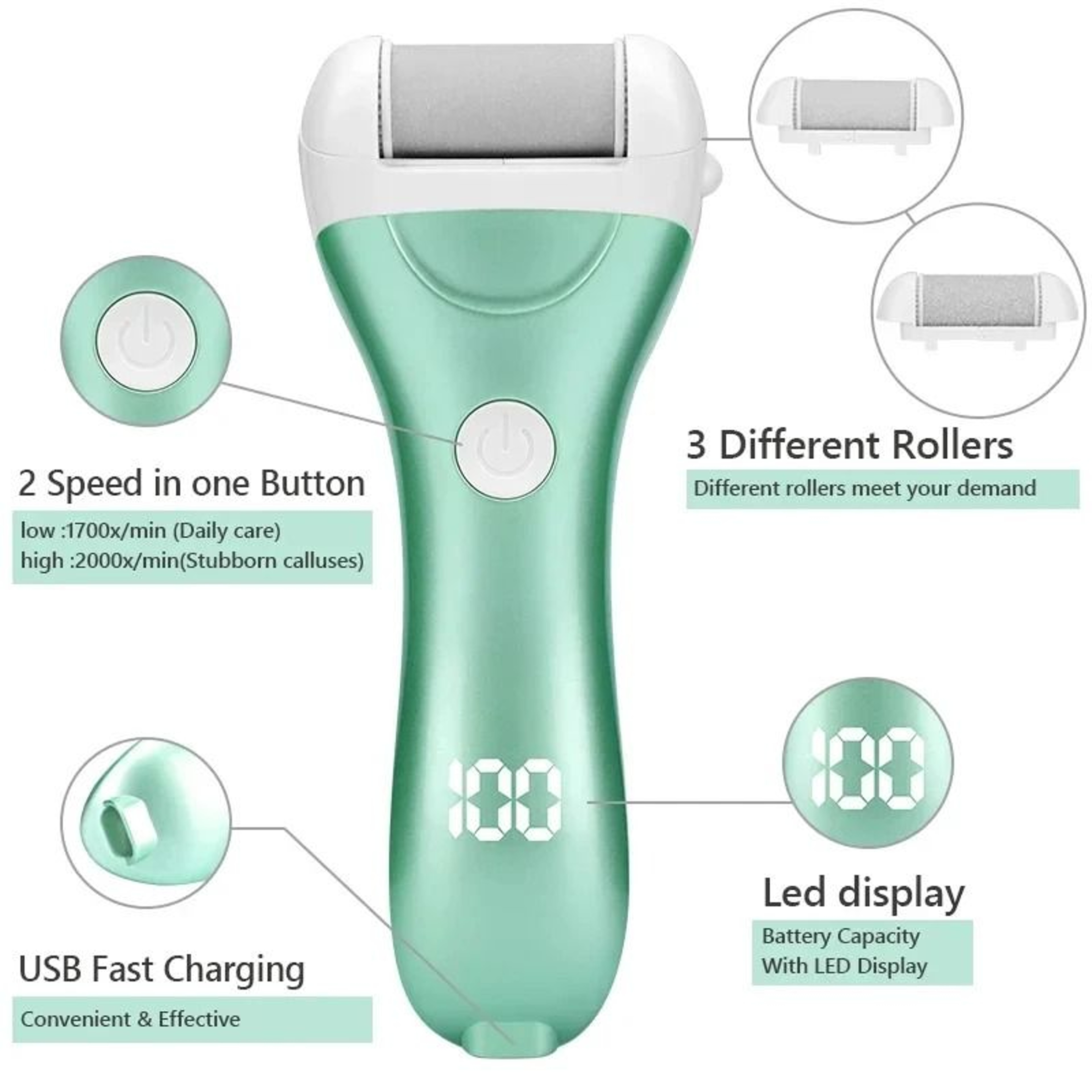 USBRechargeable Electric Foot Grinder  Callus Remover 2